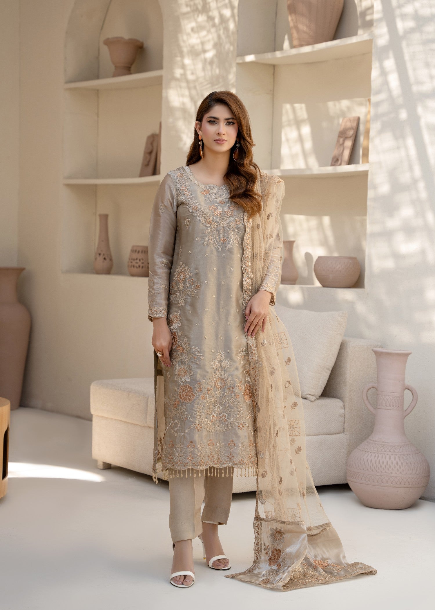 silk Kurta Set in Champagne