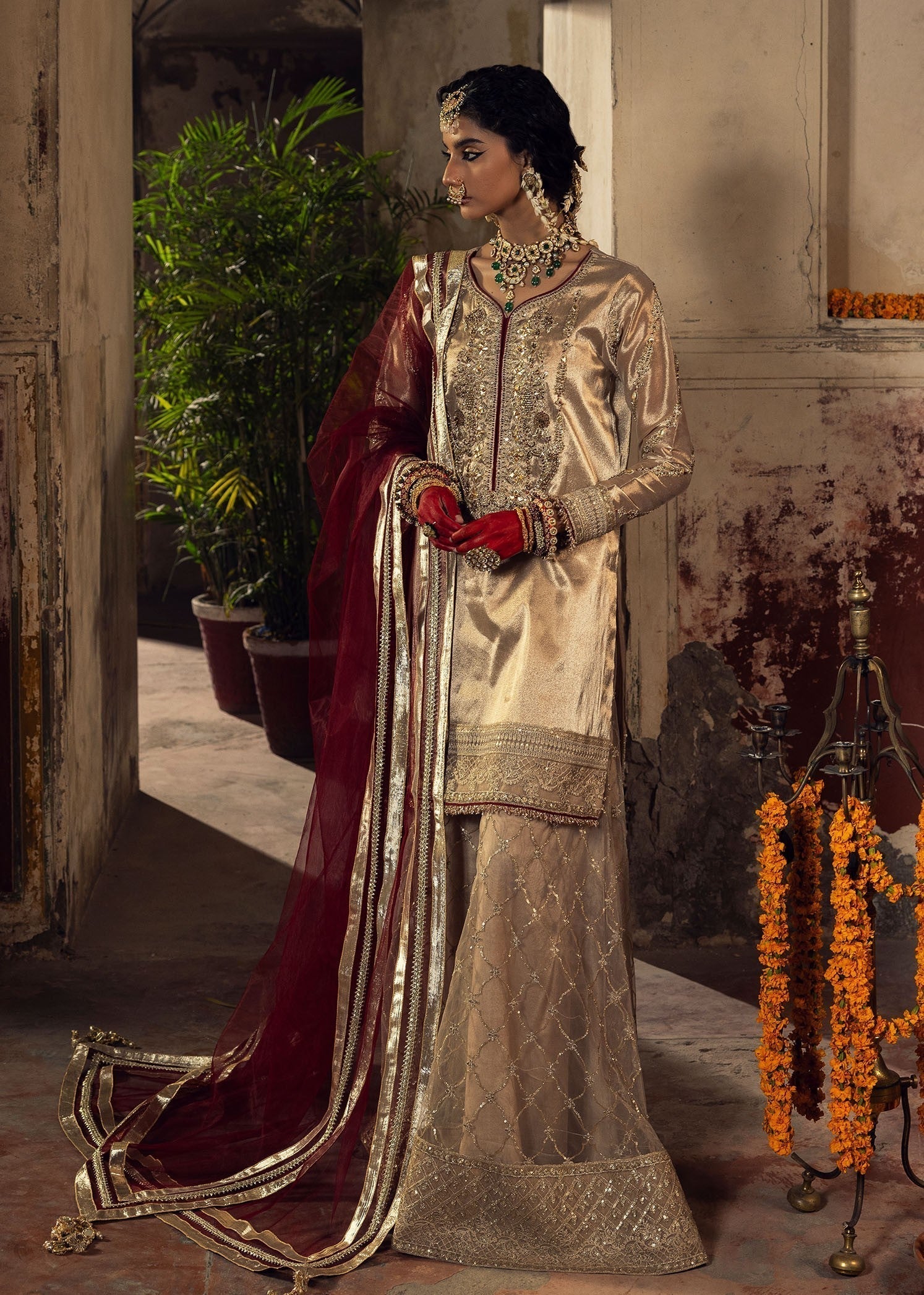 tissue Sharara in Beige
