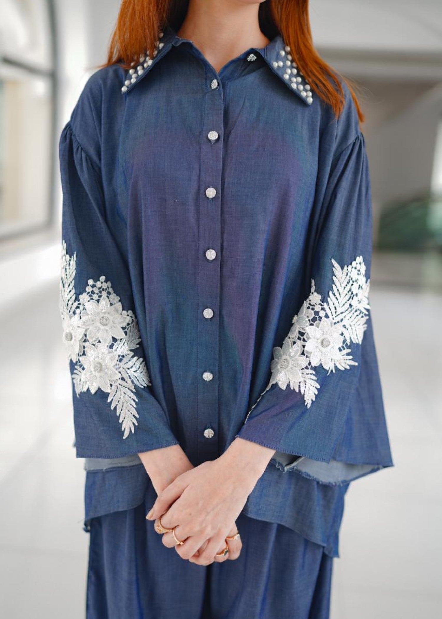 stretch denim Co Ord Sets in Sapphire blue