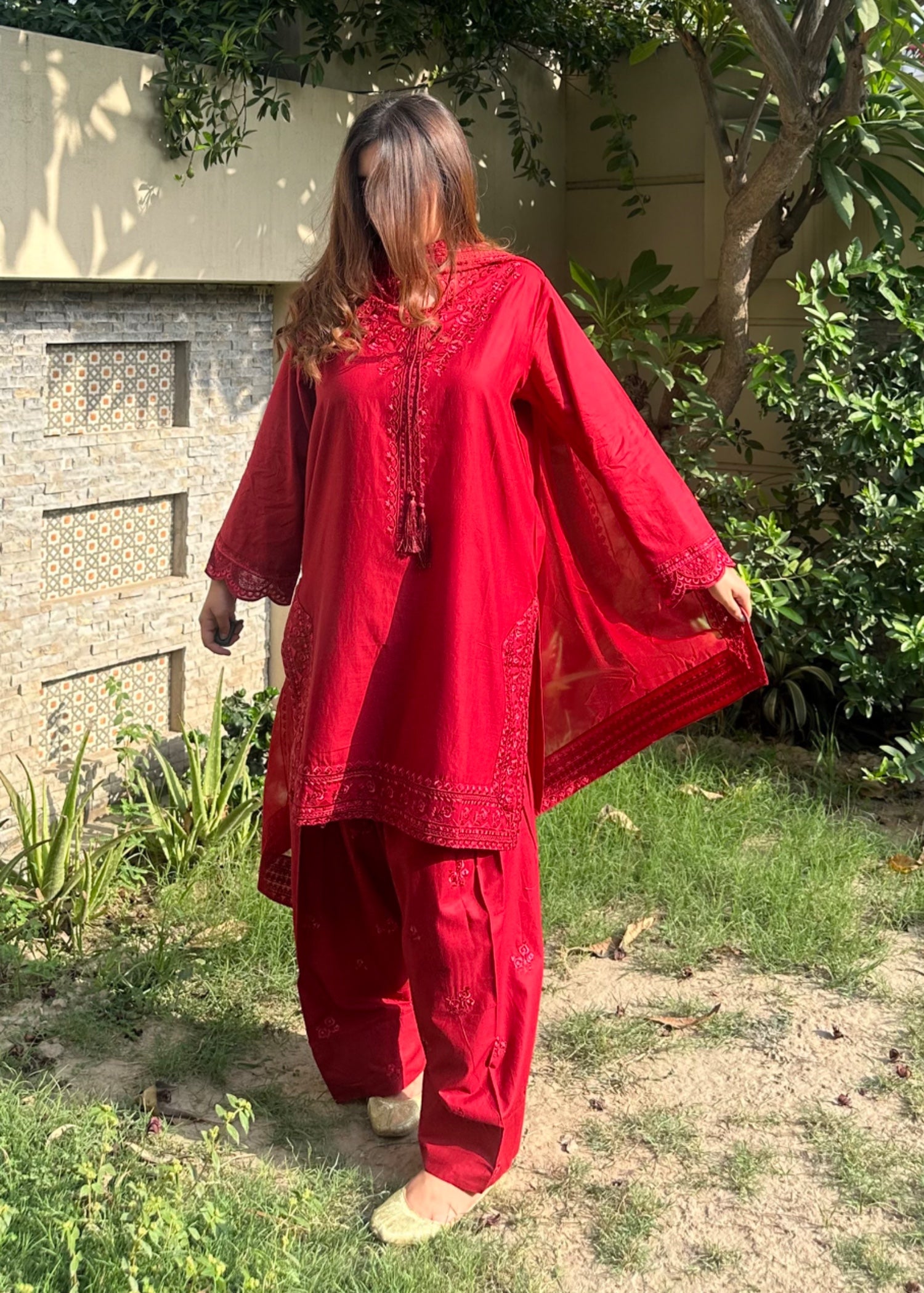 cotton Kurta Set in Amaranth