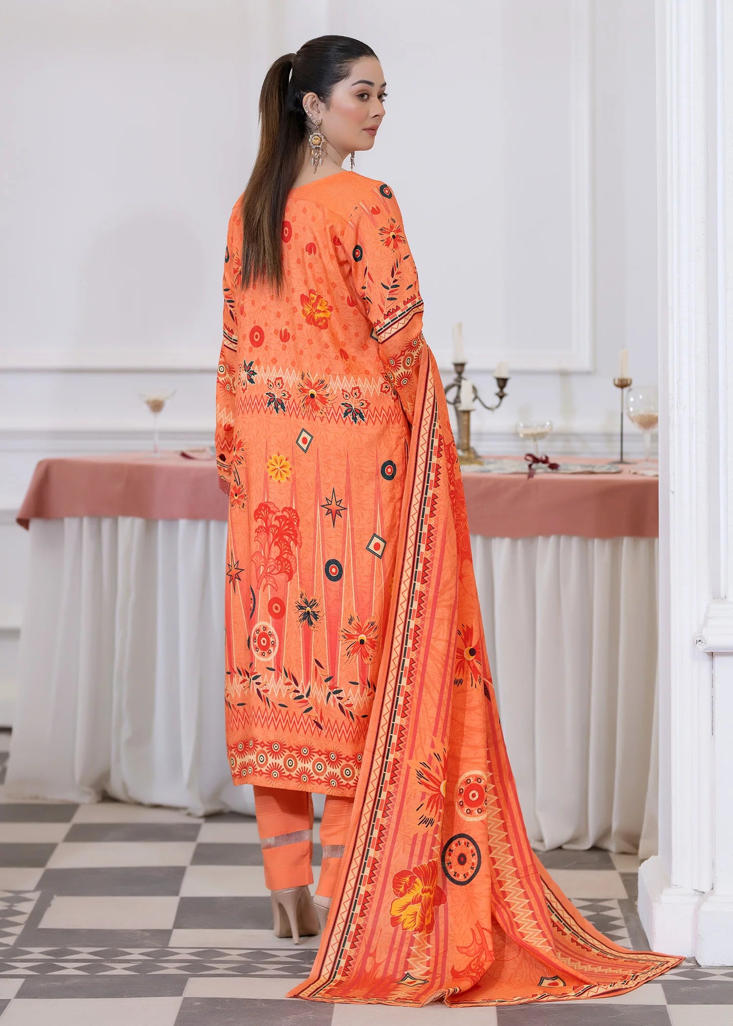 wool Kurta Set in Peach orange