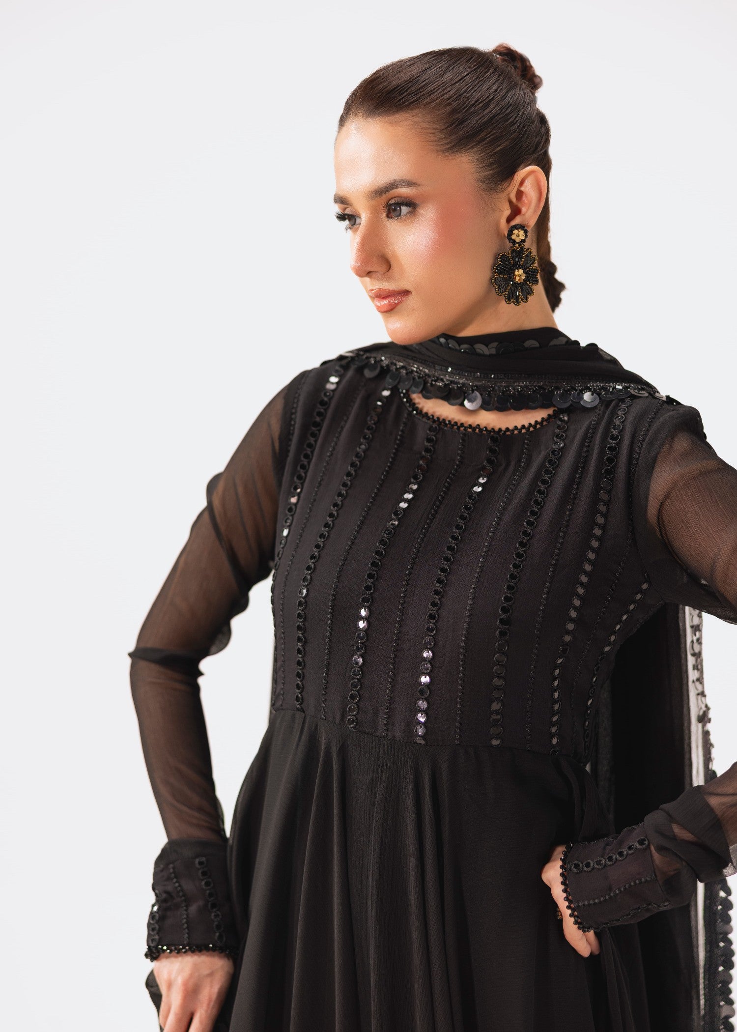 chiffon Pishwas in Black
