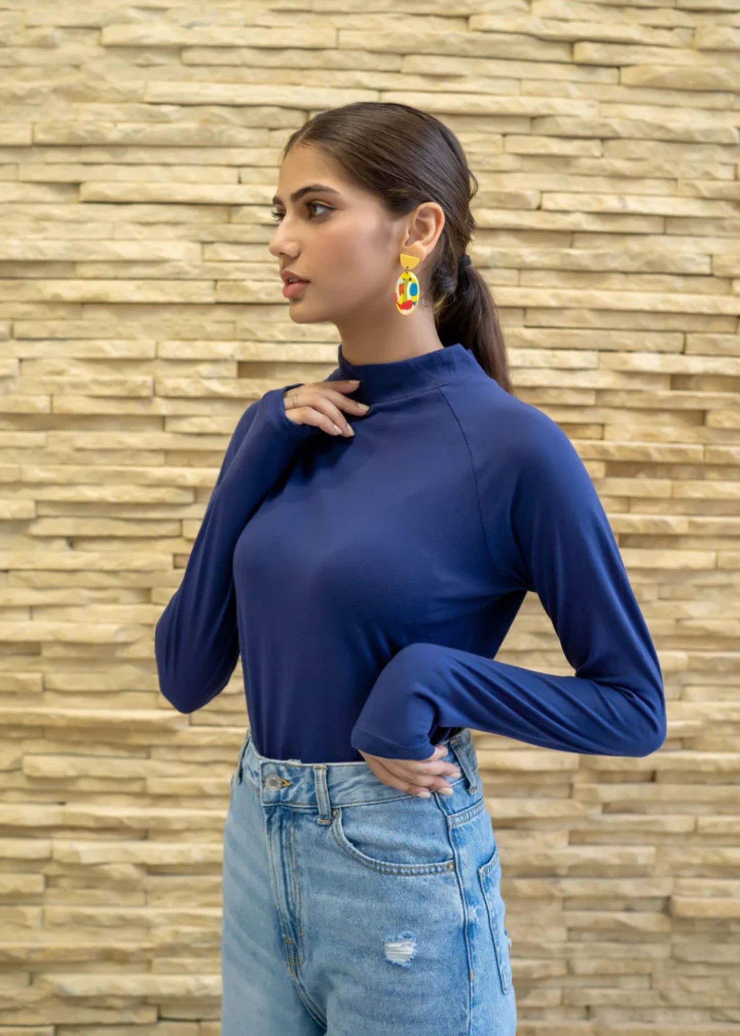 jersey knit Top in Dark blue