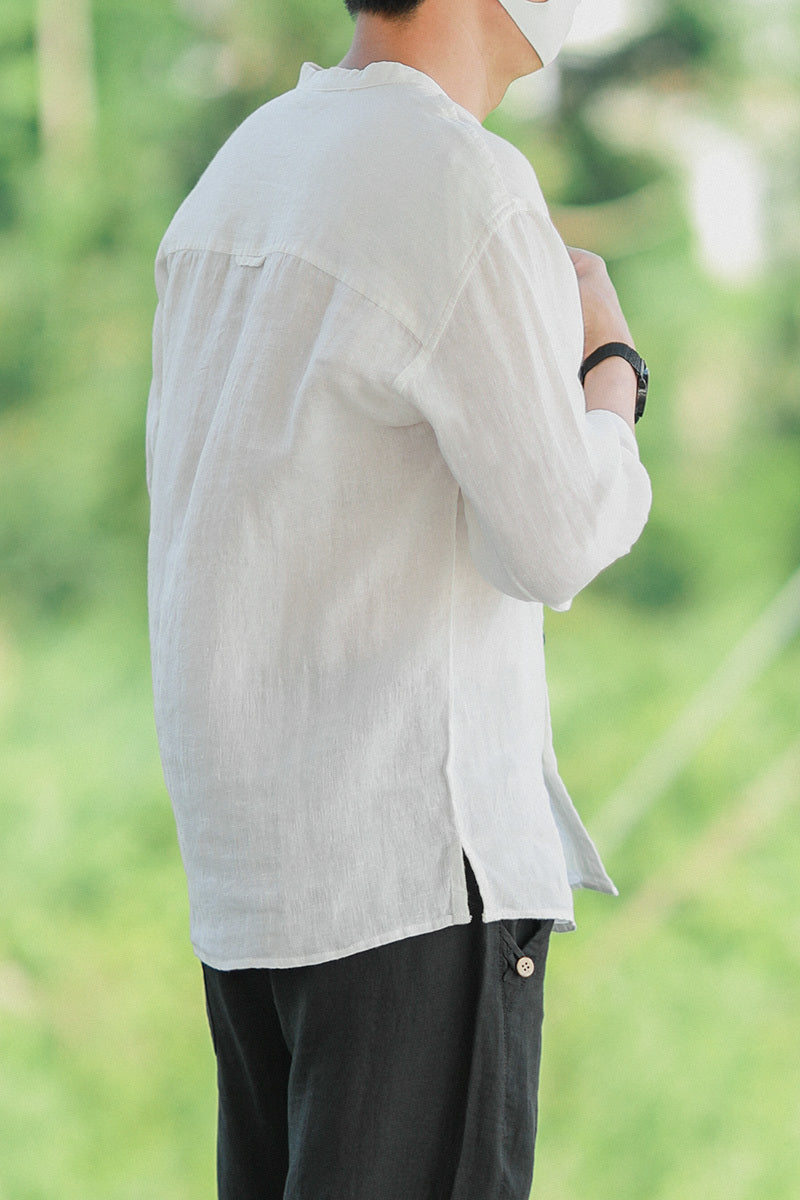 Vintage Embroidered Stand Collar Shirt For Men