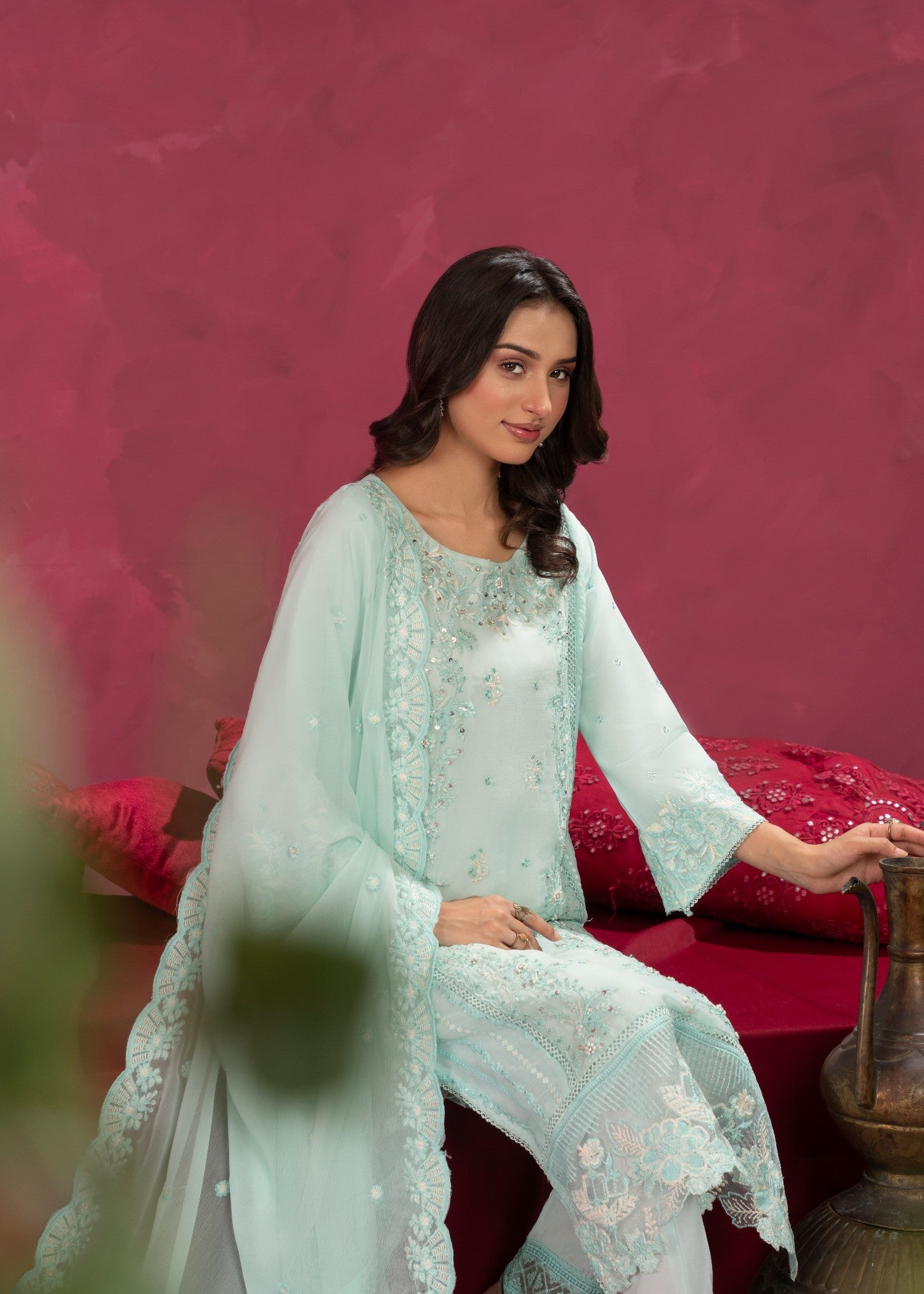 chiffon Kurta Set in Ice blue