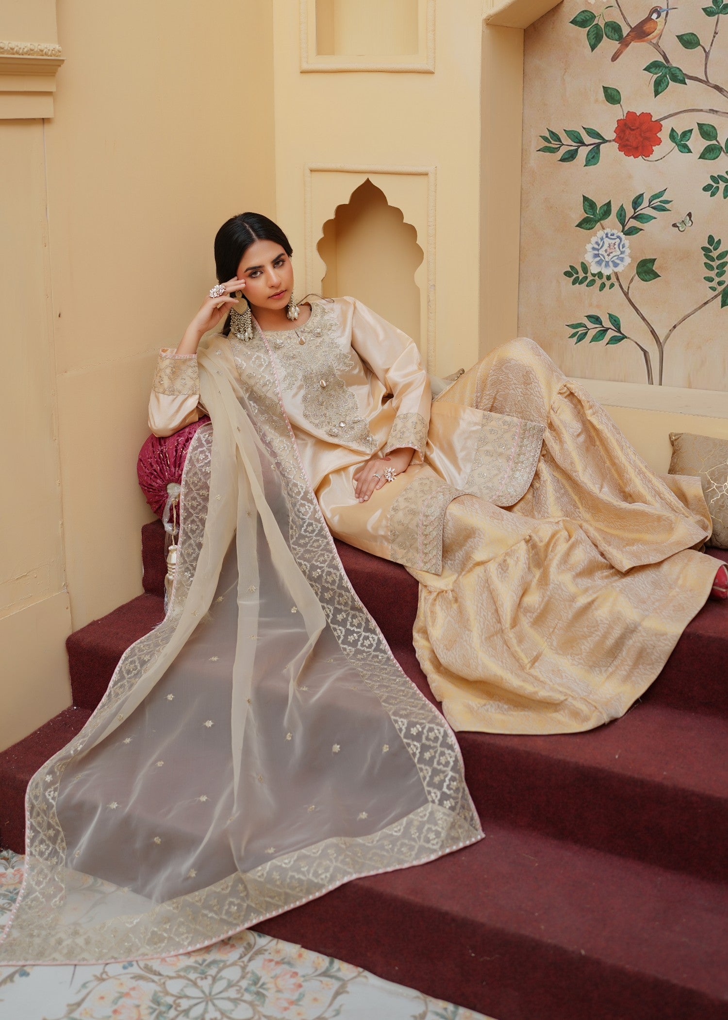 silk Gharara in Ivory