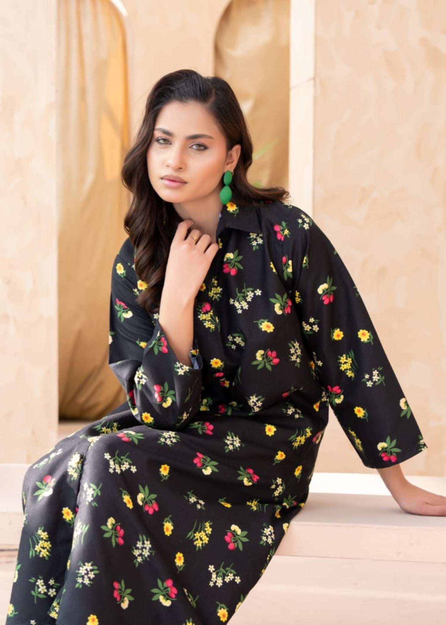 twill cotton Pishwas in Black