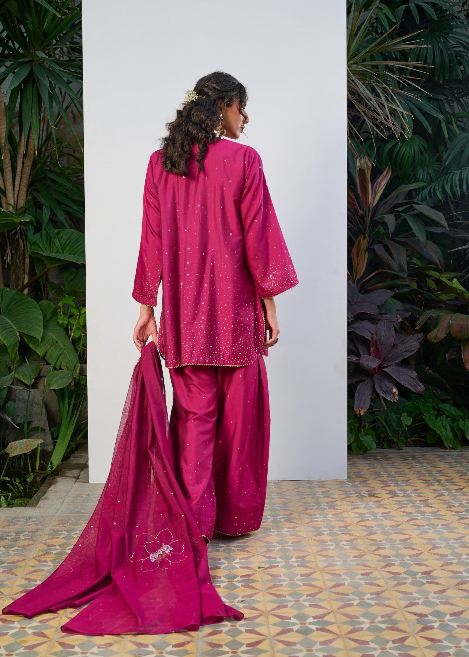cotton silk Kurta Set in Hot pink