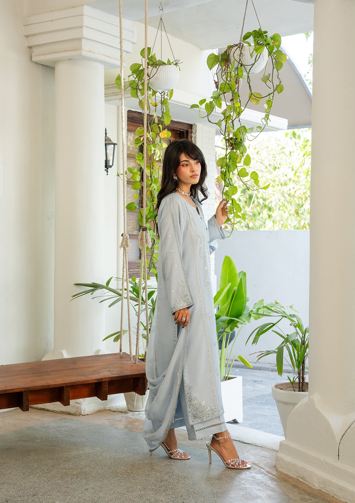 viscose Kurta Set in Sky