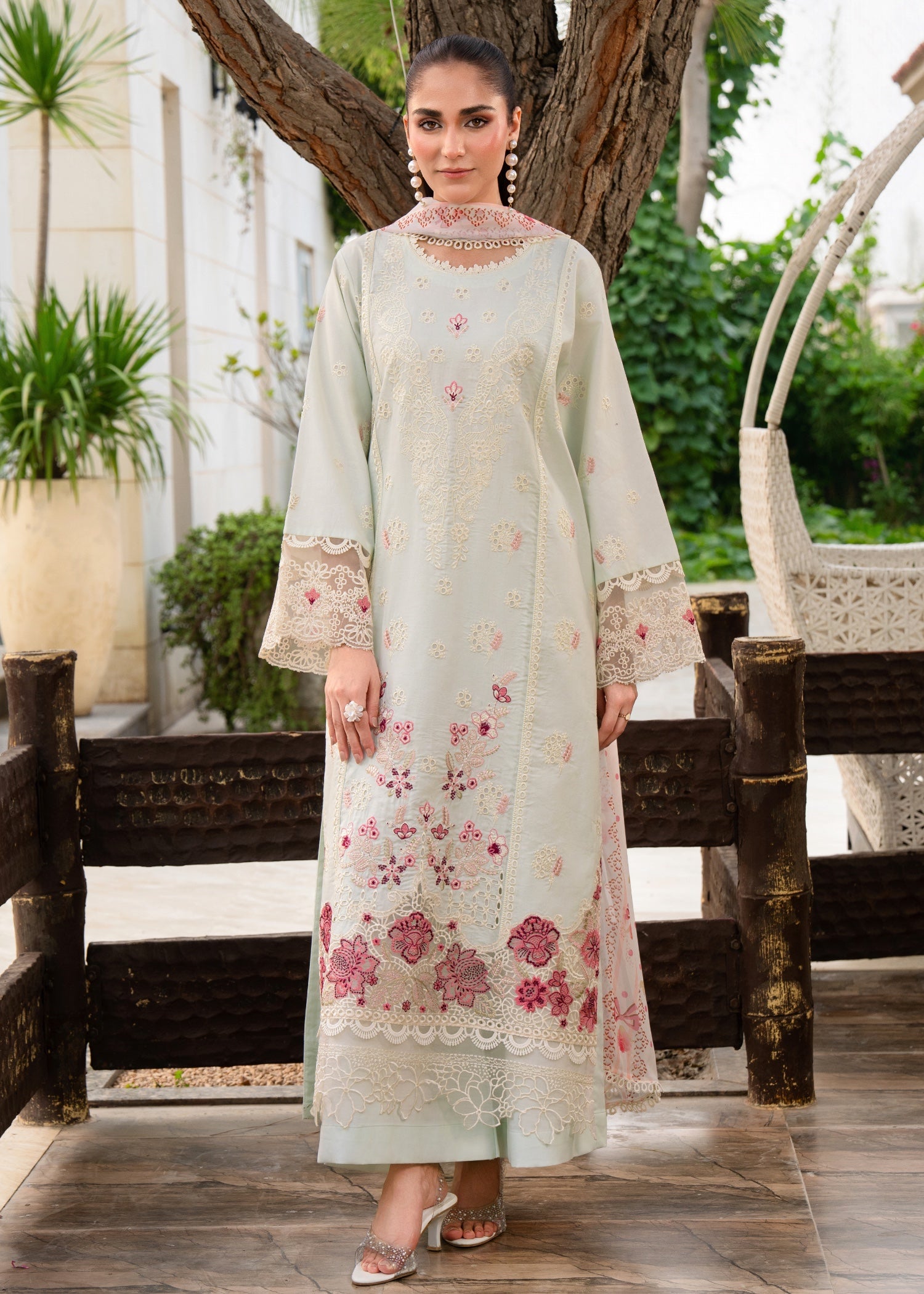 lawn Kurta Set in Mint green