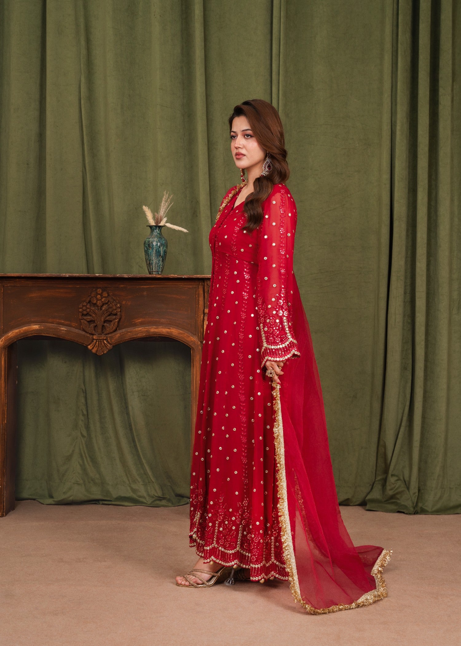 chiffon Anarkali in Red