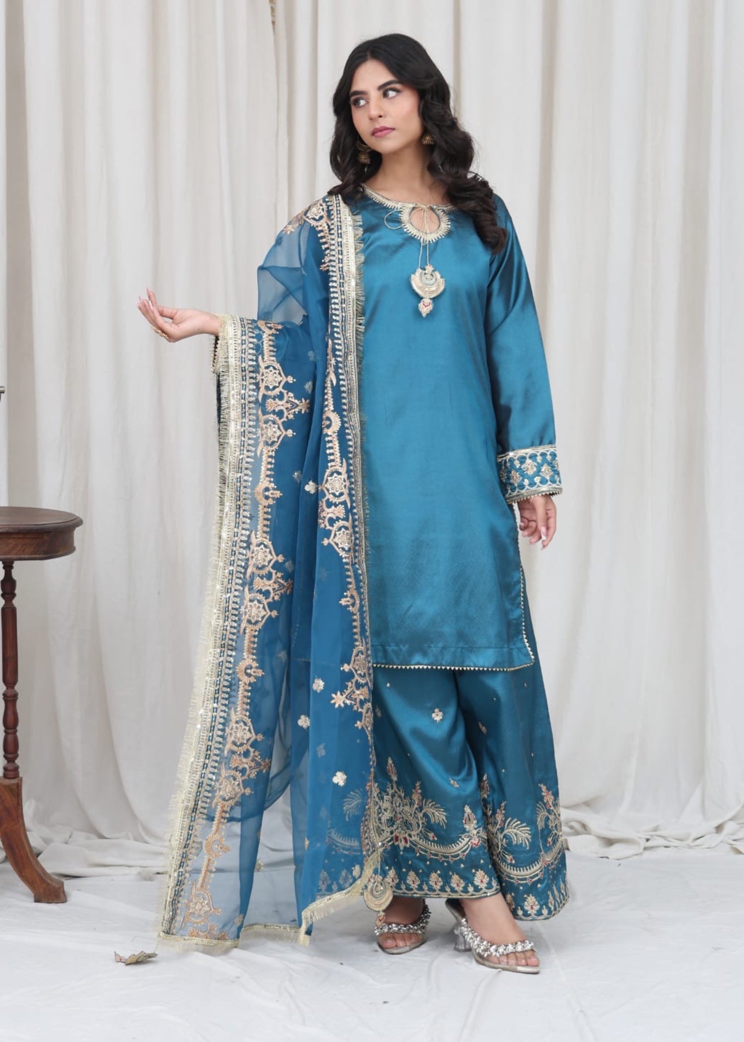 silk Kurta Set in Carolina blue