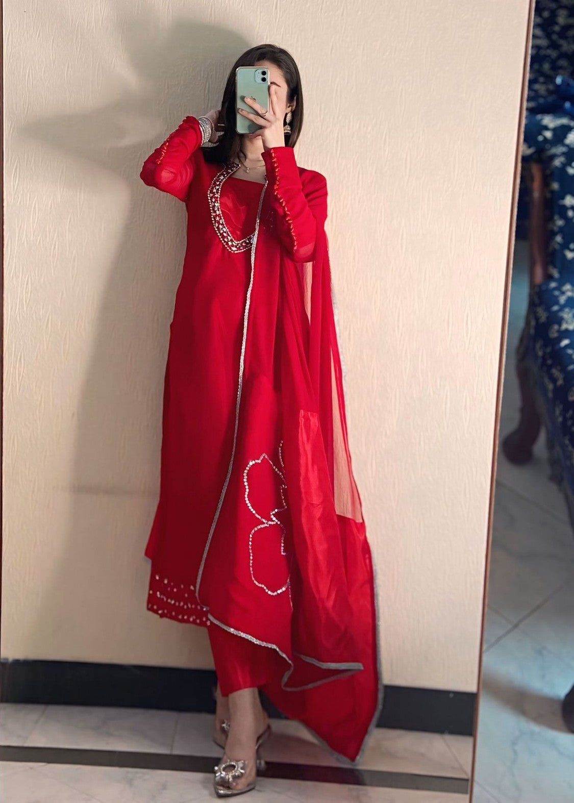 kattan silk Kurta Set in Red