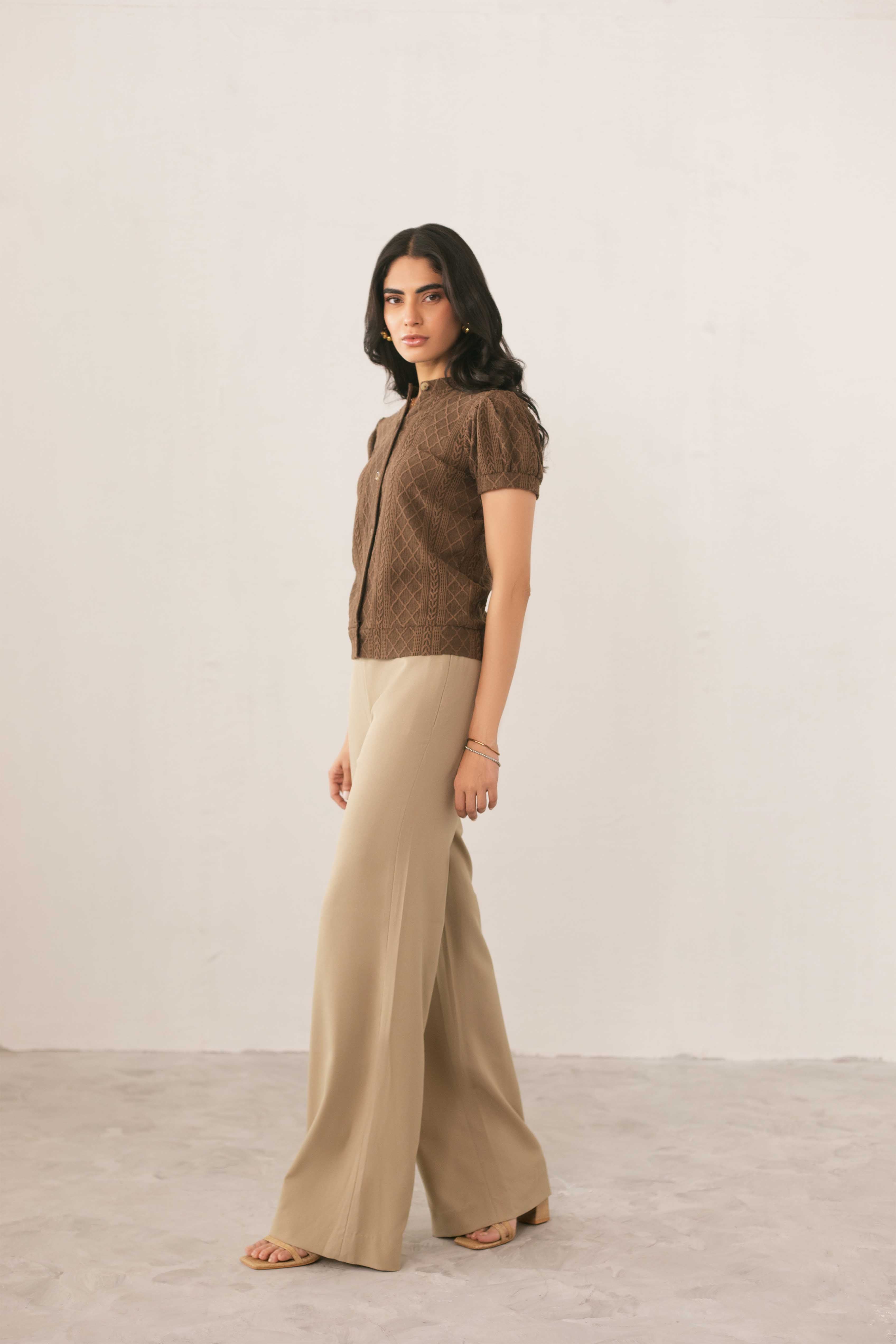 cotton dobby Top in Brown