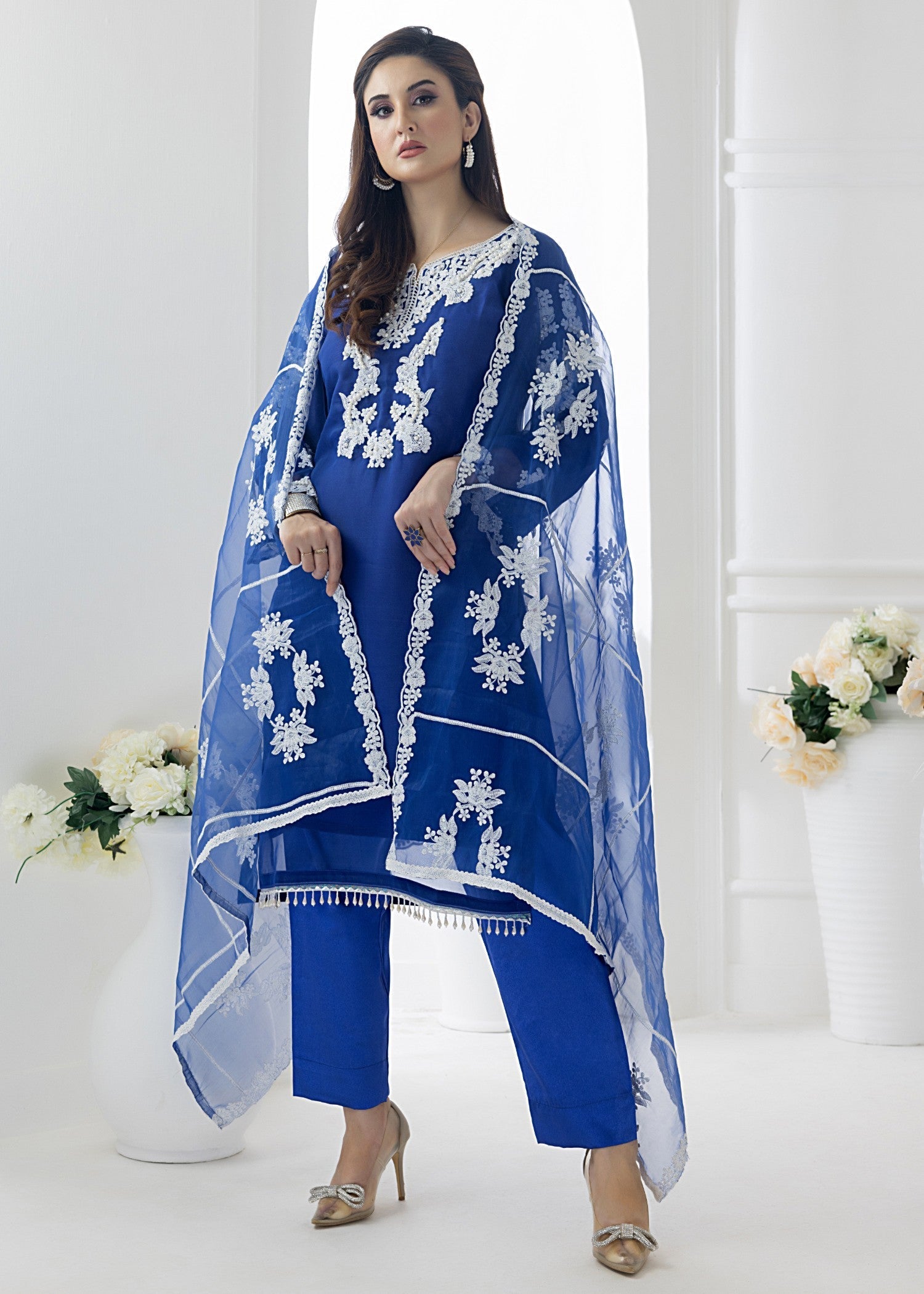 organza Kurta Set in Royal blue