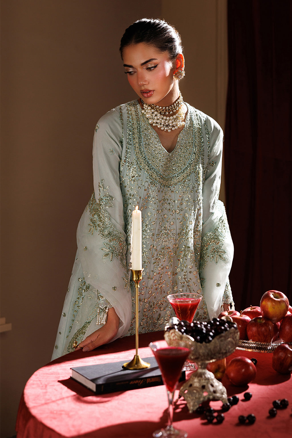 chiffon Pishwas in Sage green