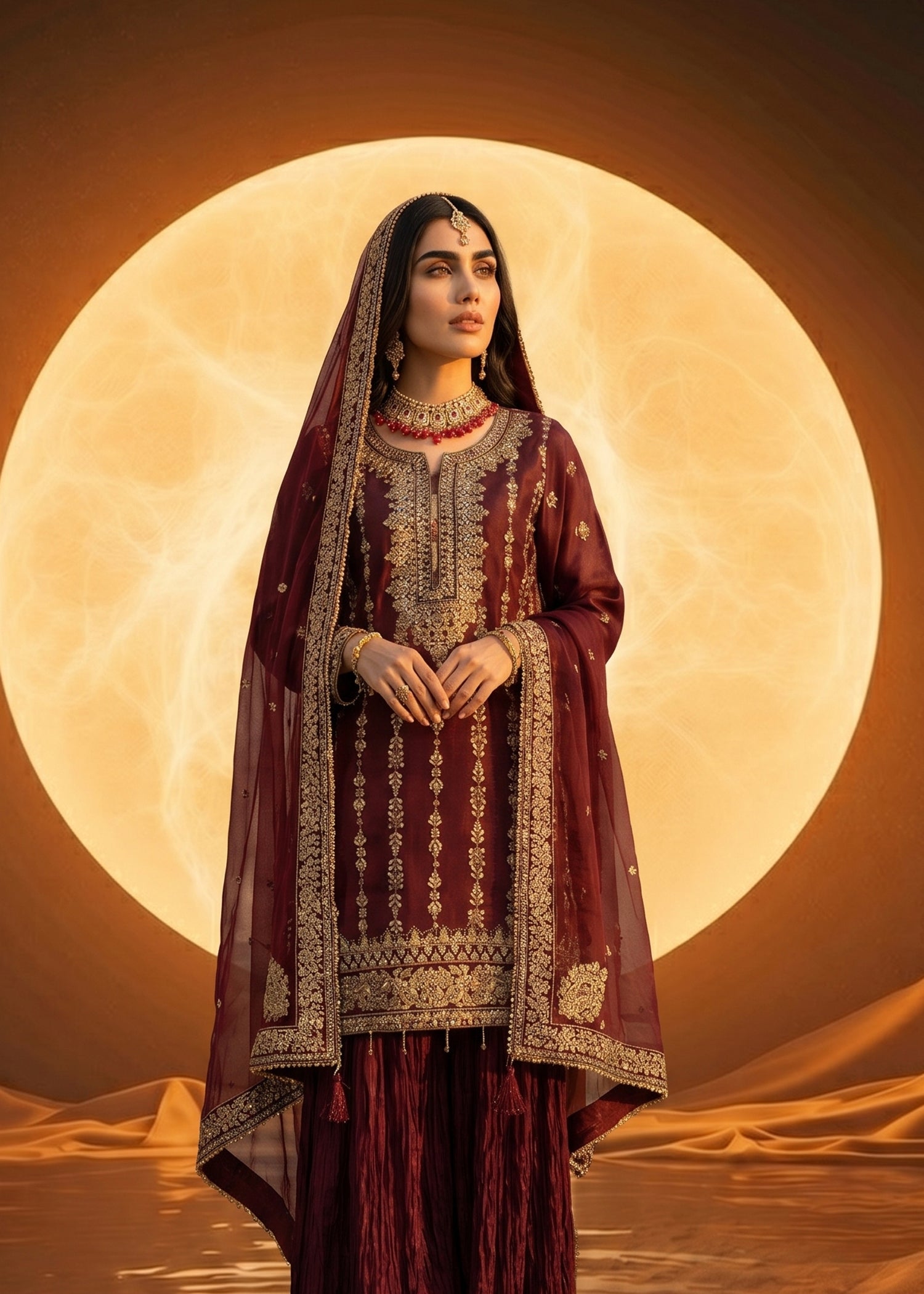 organza Lehenga in Red