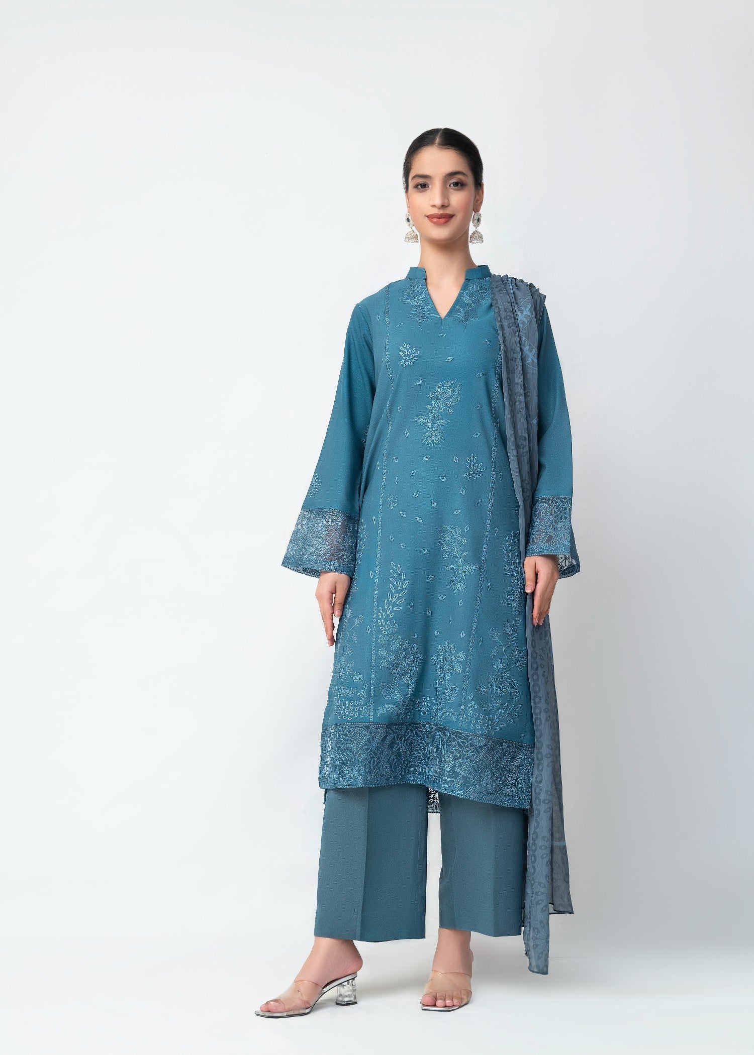 karandi Kurta Set in Steel blue