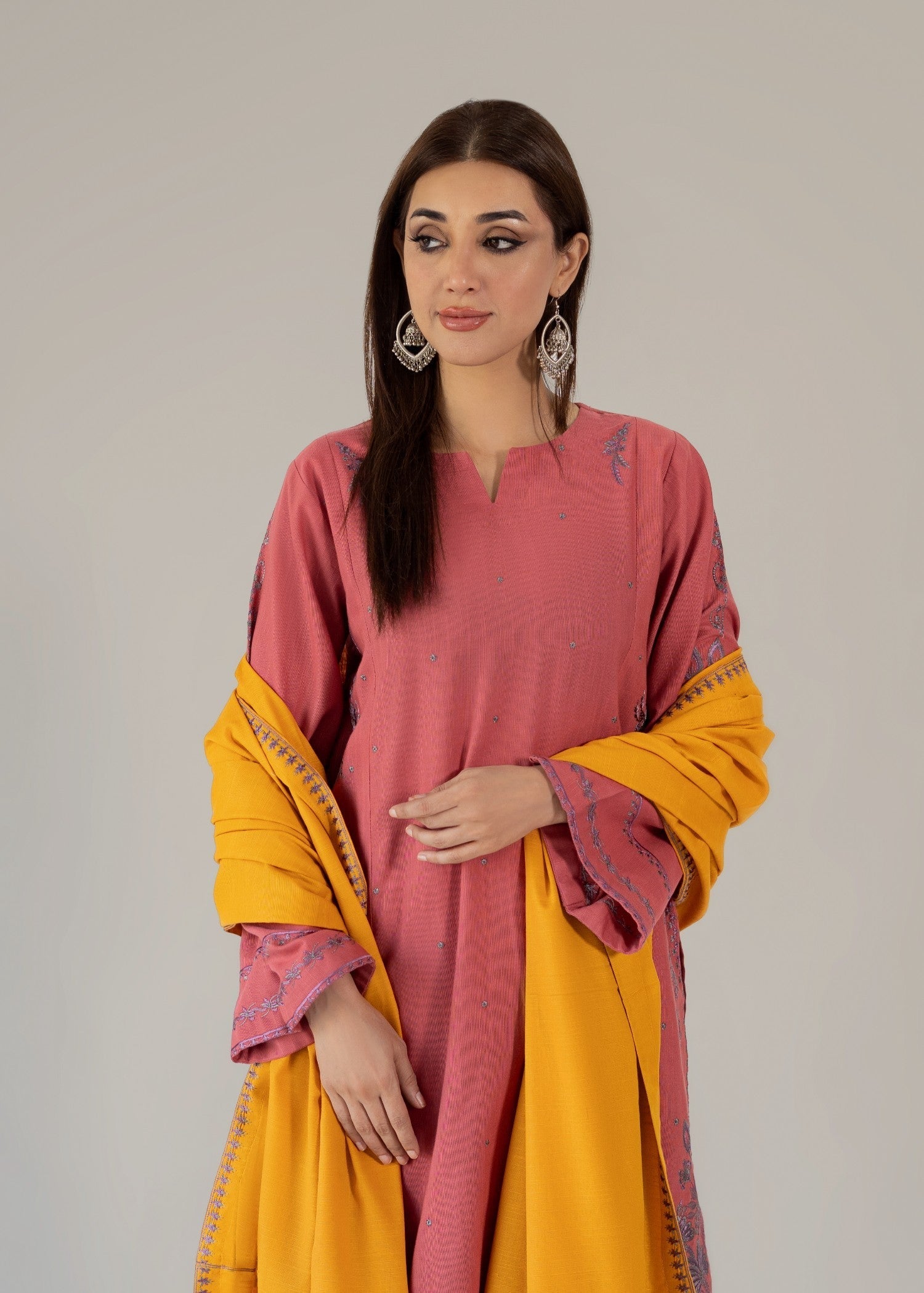 slub khaddar Kurta Set in Pink