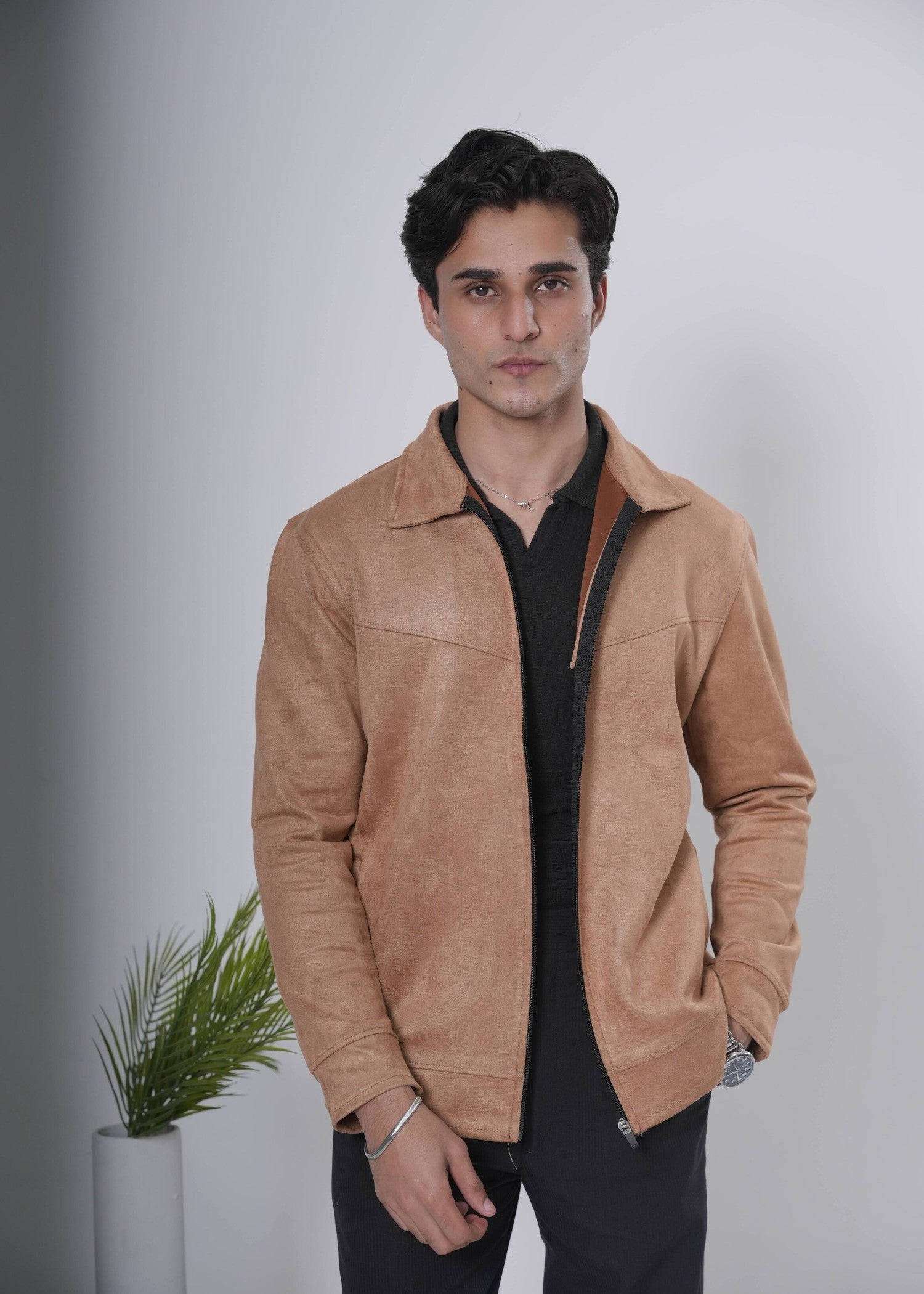 fleece Jacket in Camel brown