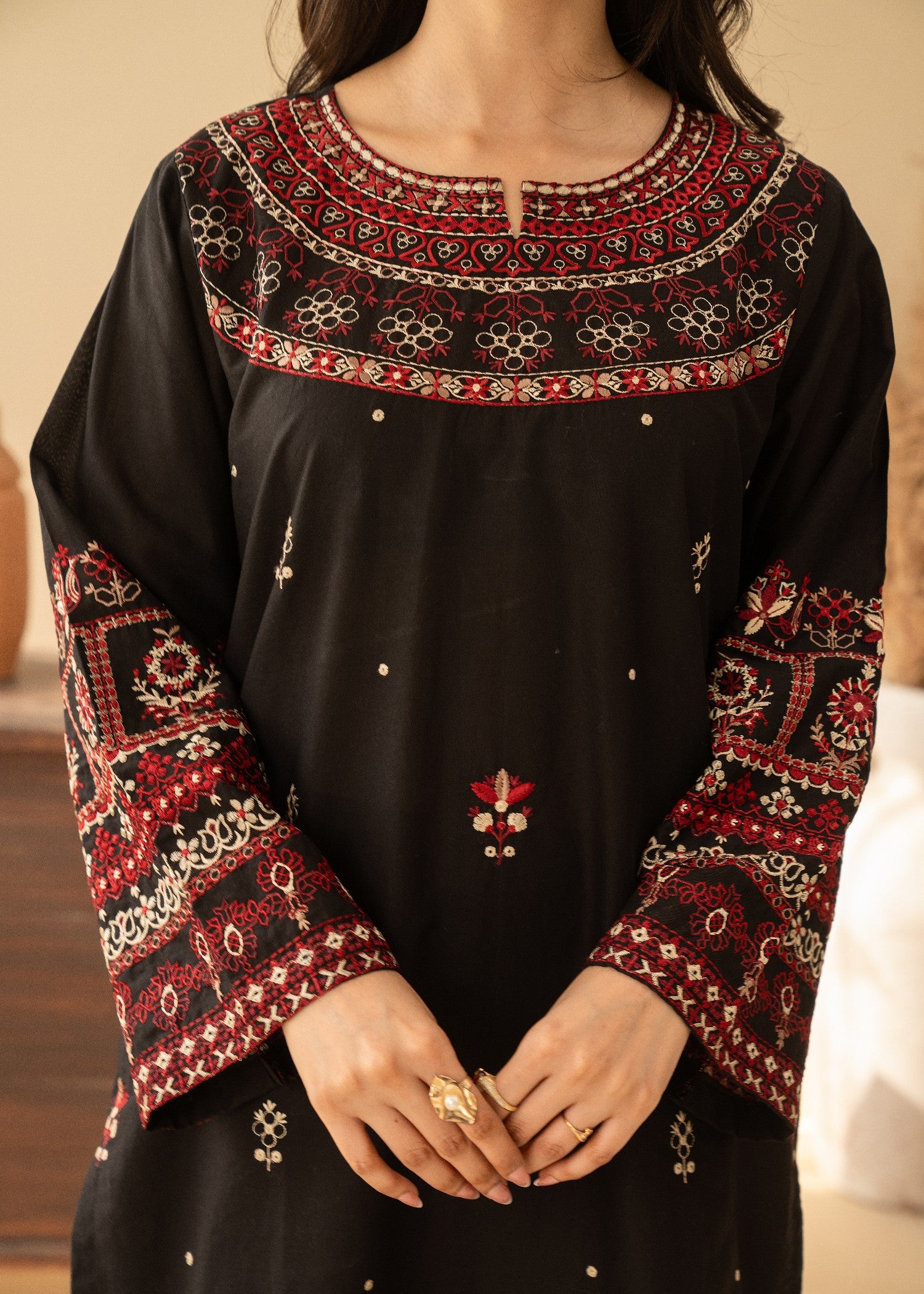 lawn cotton Kurta Set in Black
