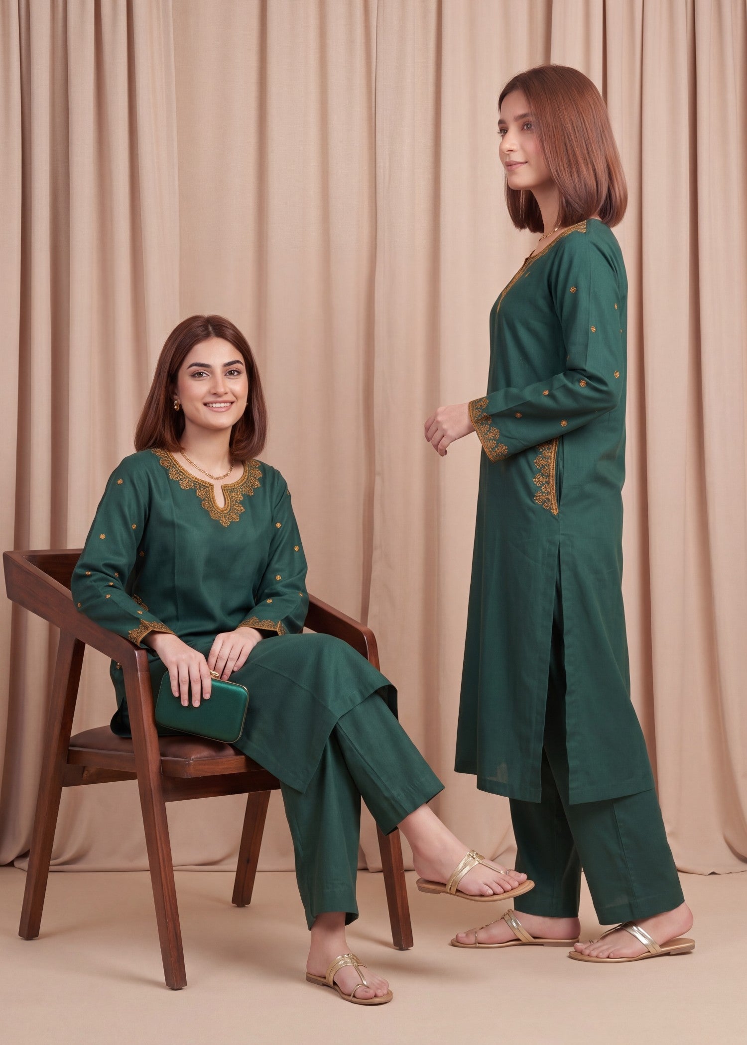 marina Kurta Set in Bottle green