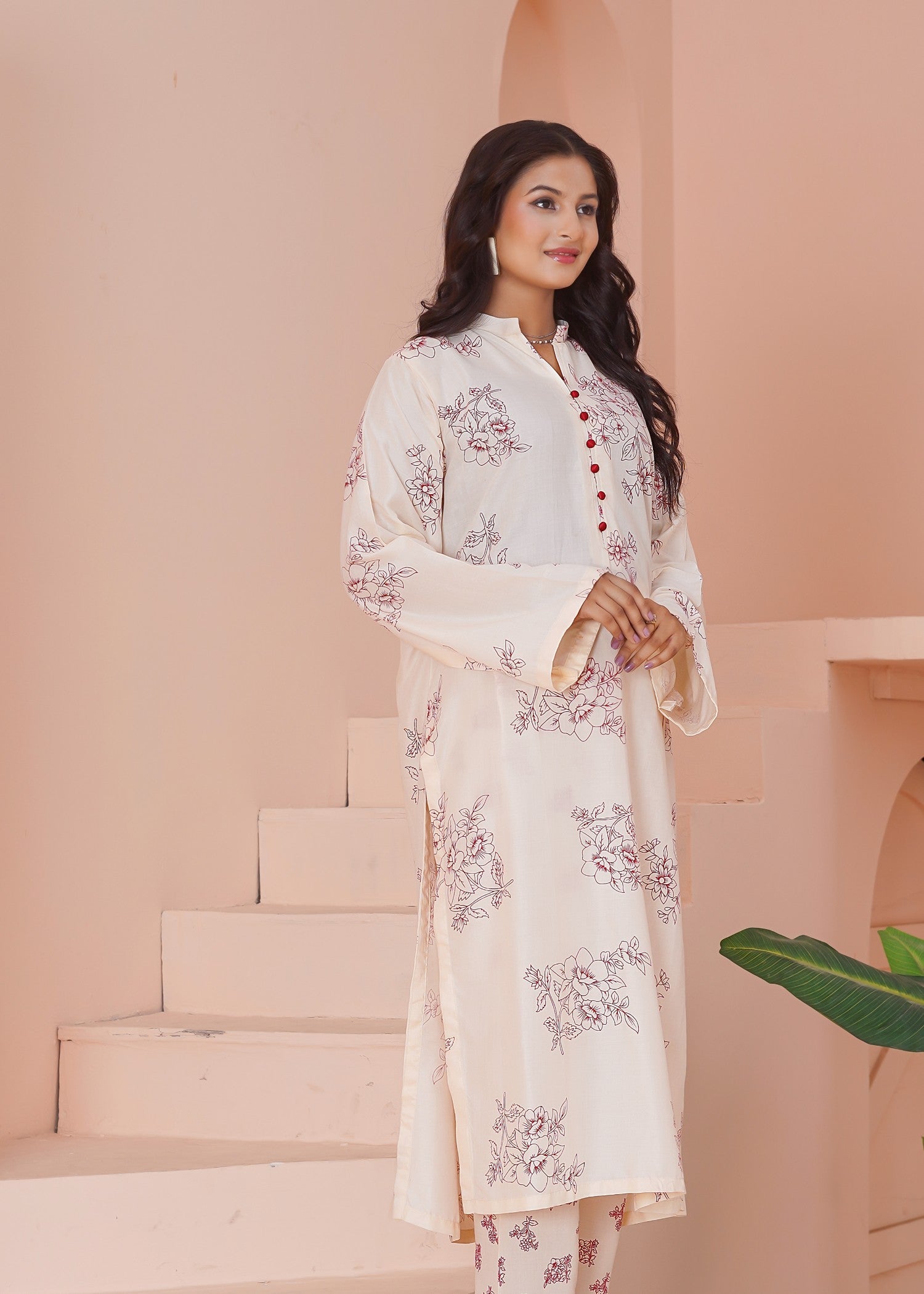 arabic lawn Kurta Set in Off-white