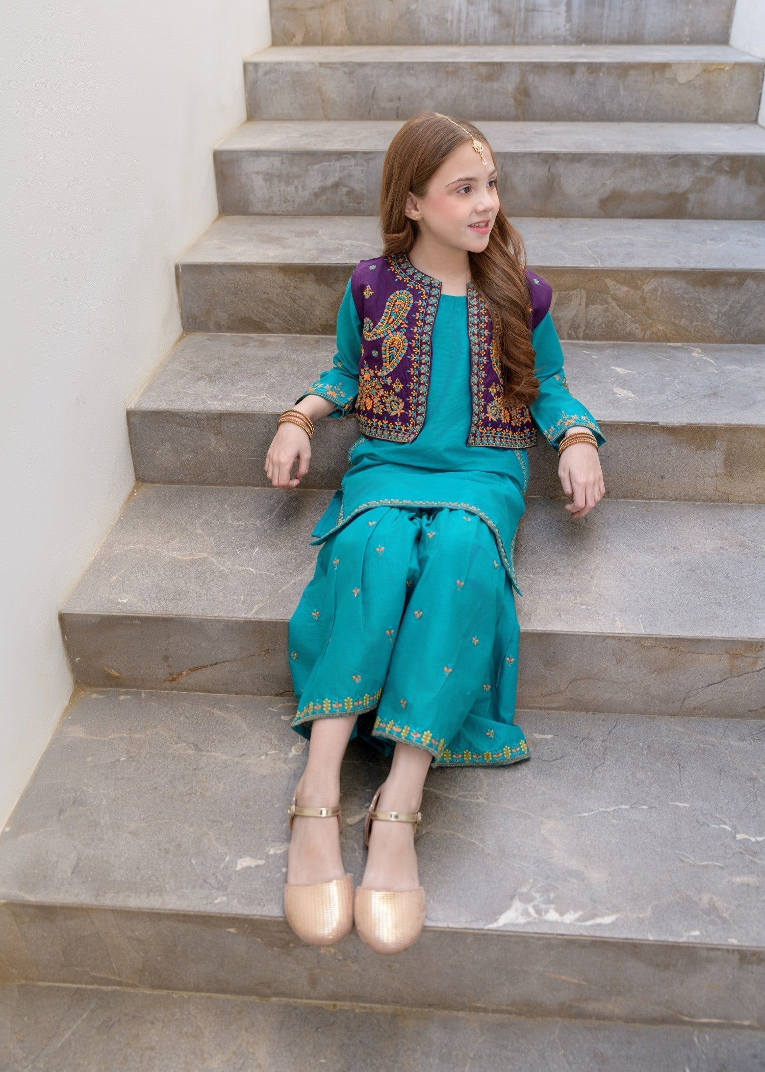 cotton Gharara in Teal