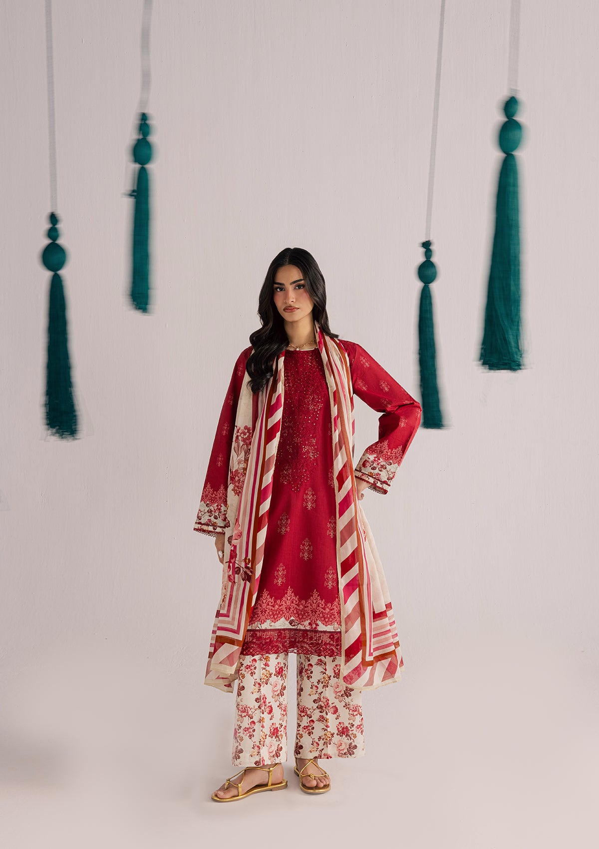 lawn Kurta Set in Red
