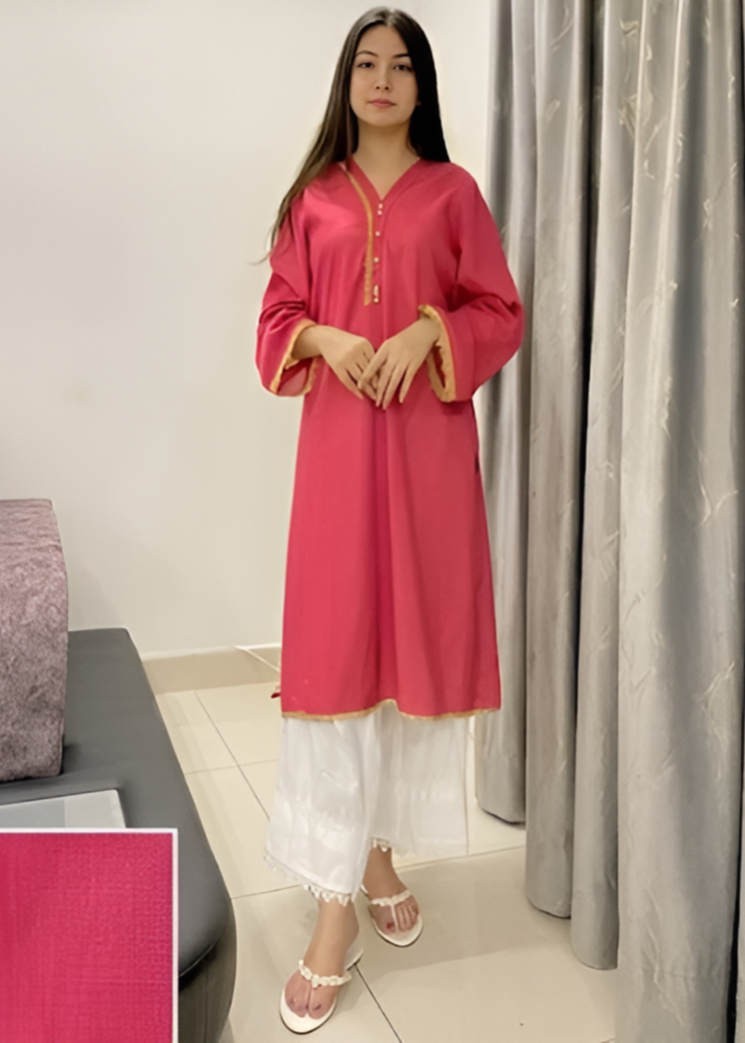 cotton Kurti in Watermelon pink