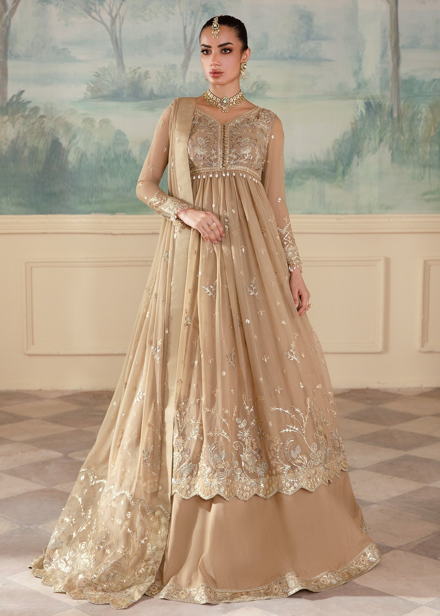chiffon Unstitched in Beige