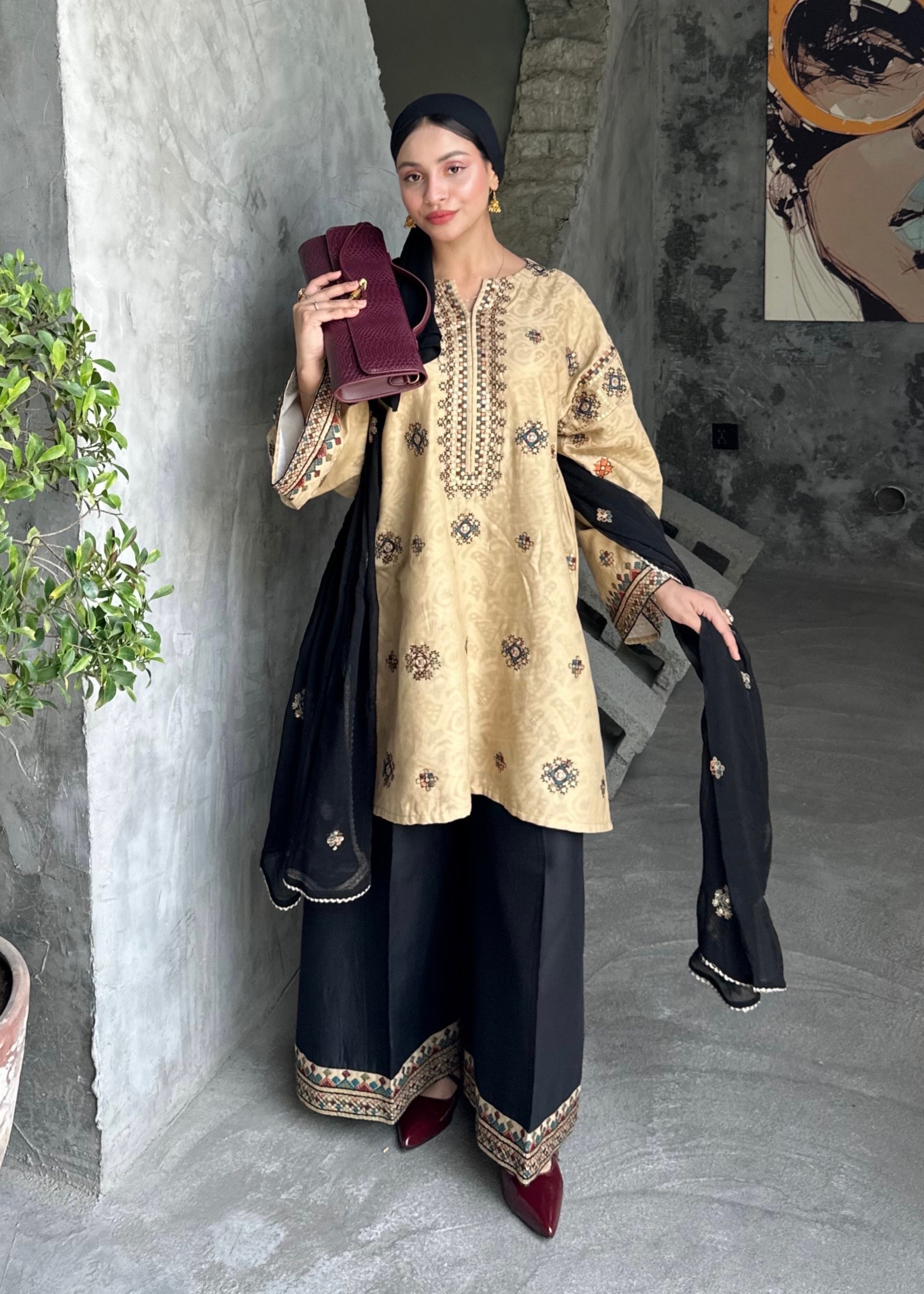bemberg crinkle chiffon Kurta Set in Cotton