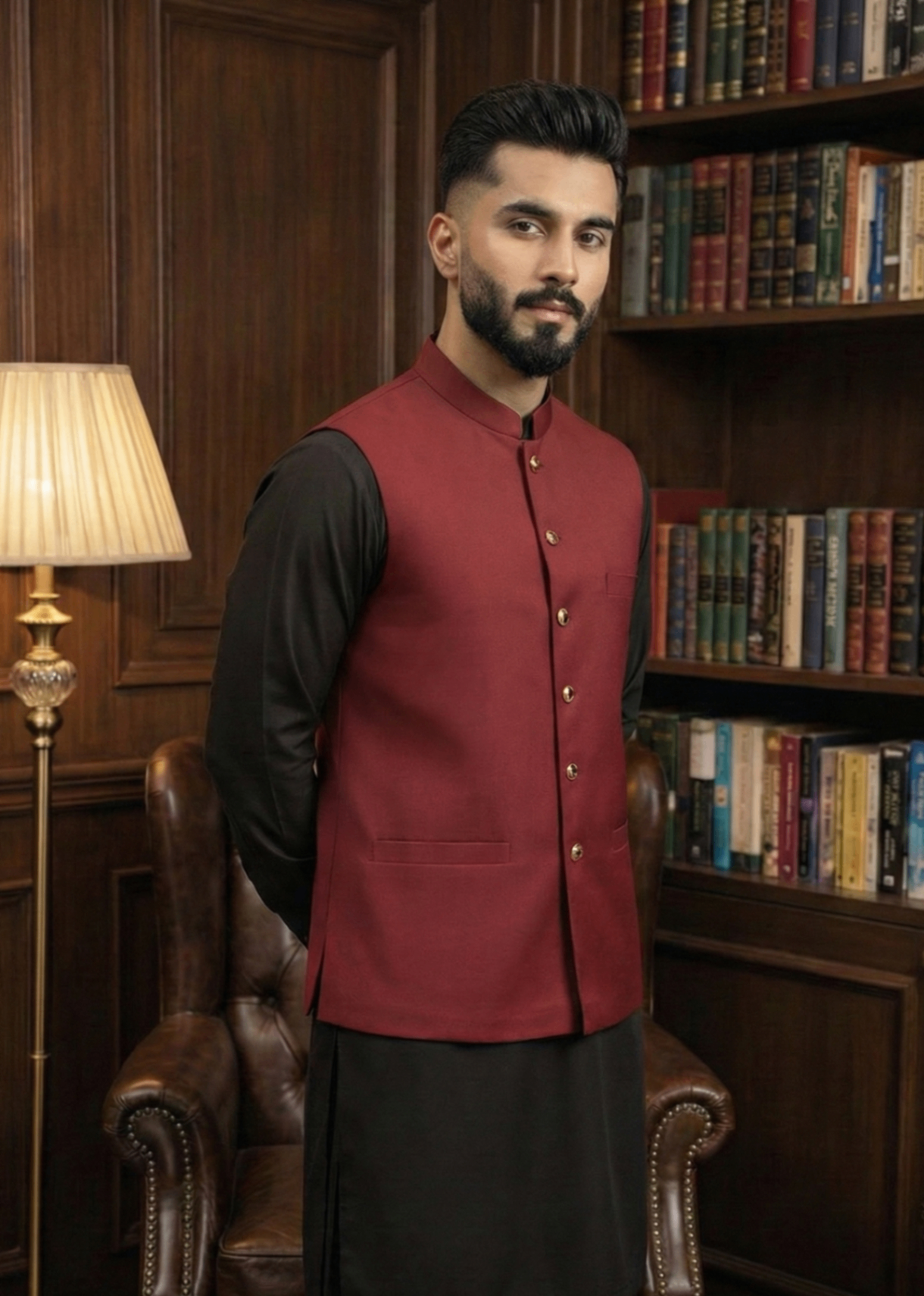 tropical Waistcoat in Berry red