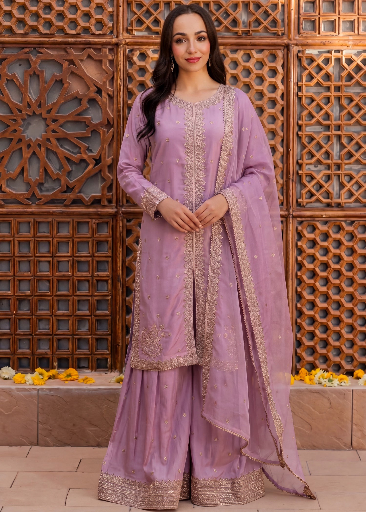 silk Gharara in Mauve pink