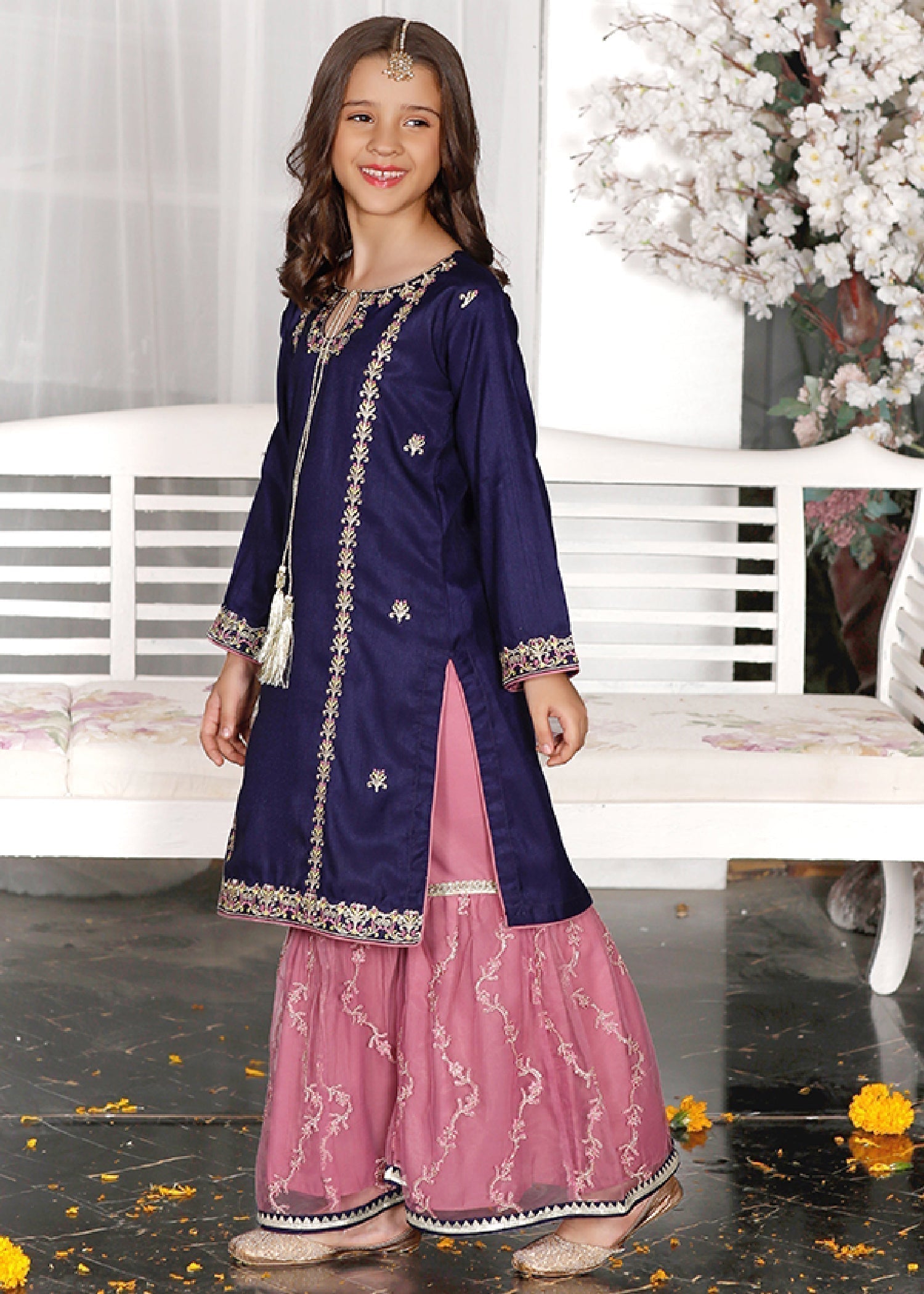 raw silk Gharara in Navy blue