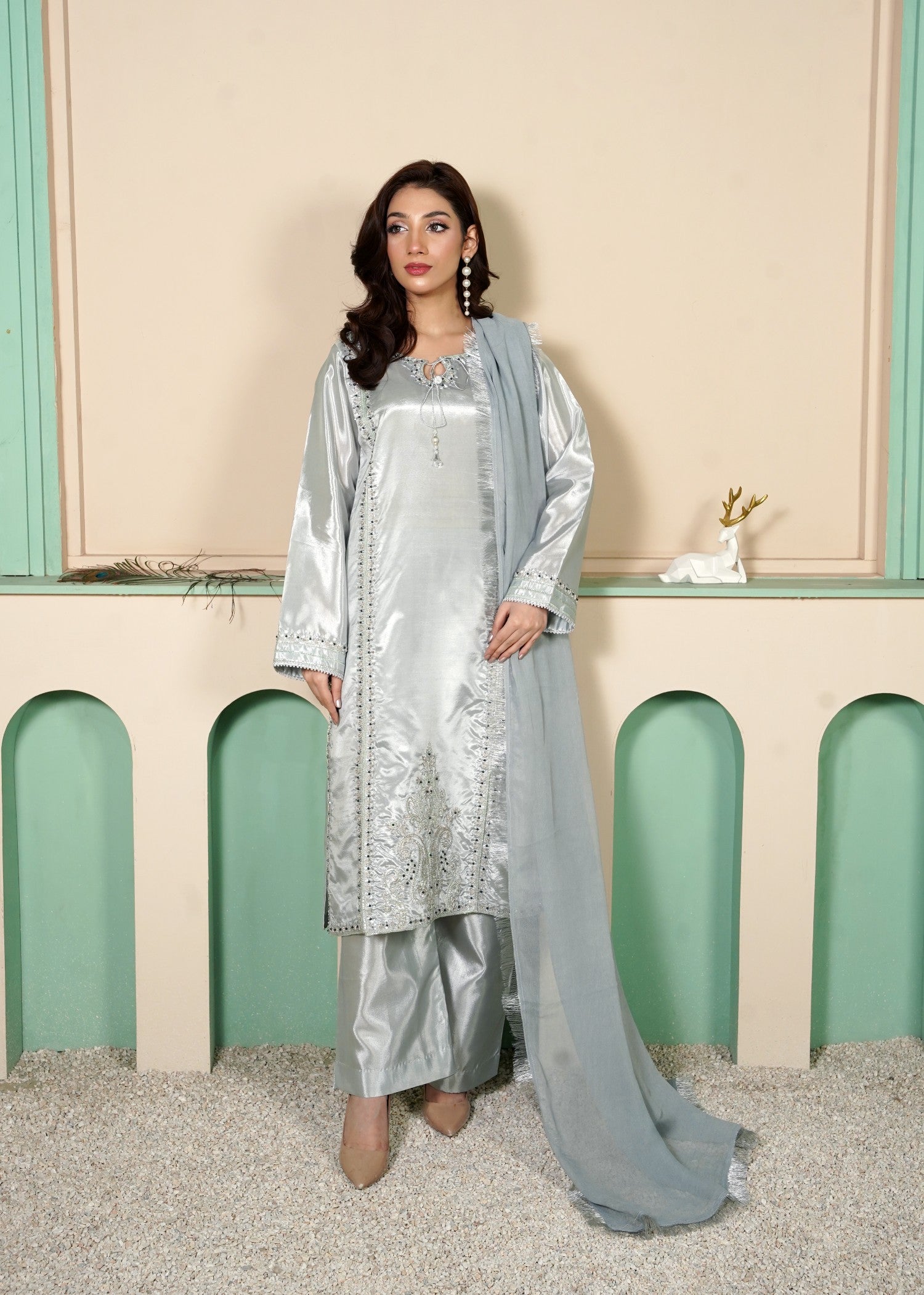 kattan silk Kurta Set in Cloud blue