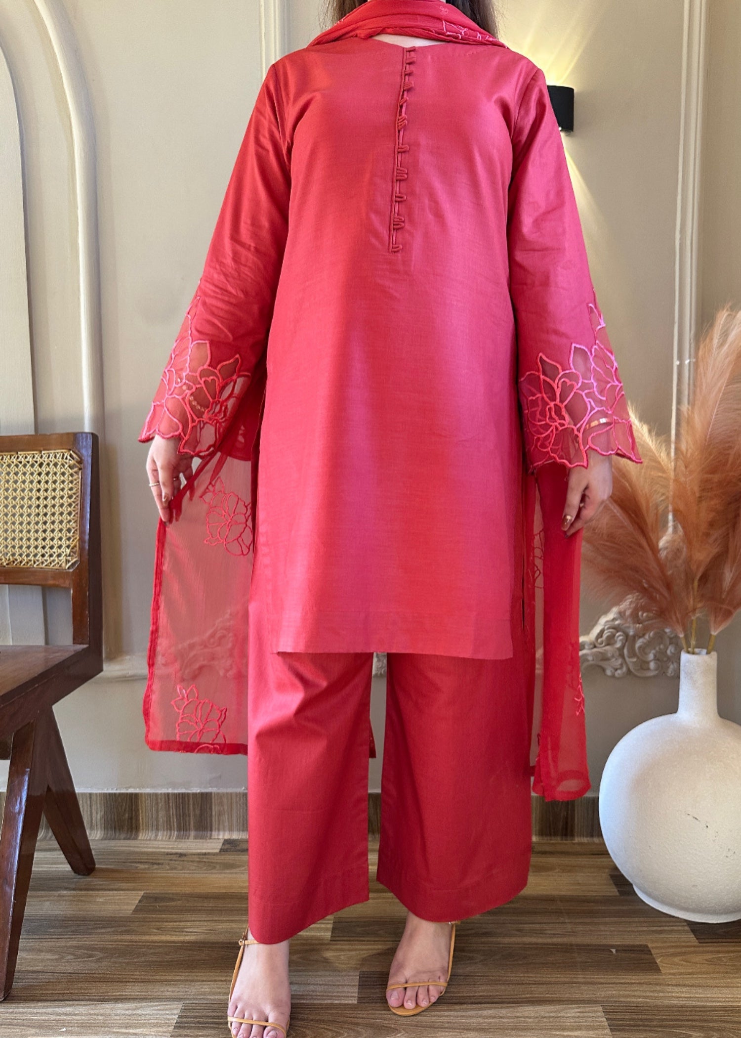 cotton Kurta Set in Imperial red