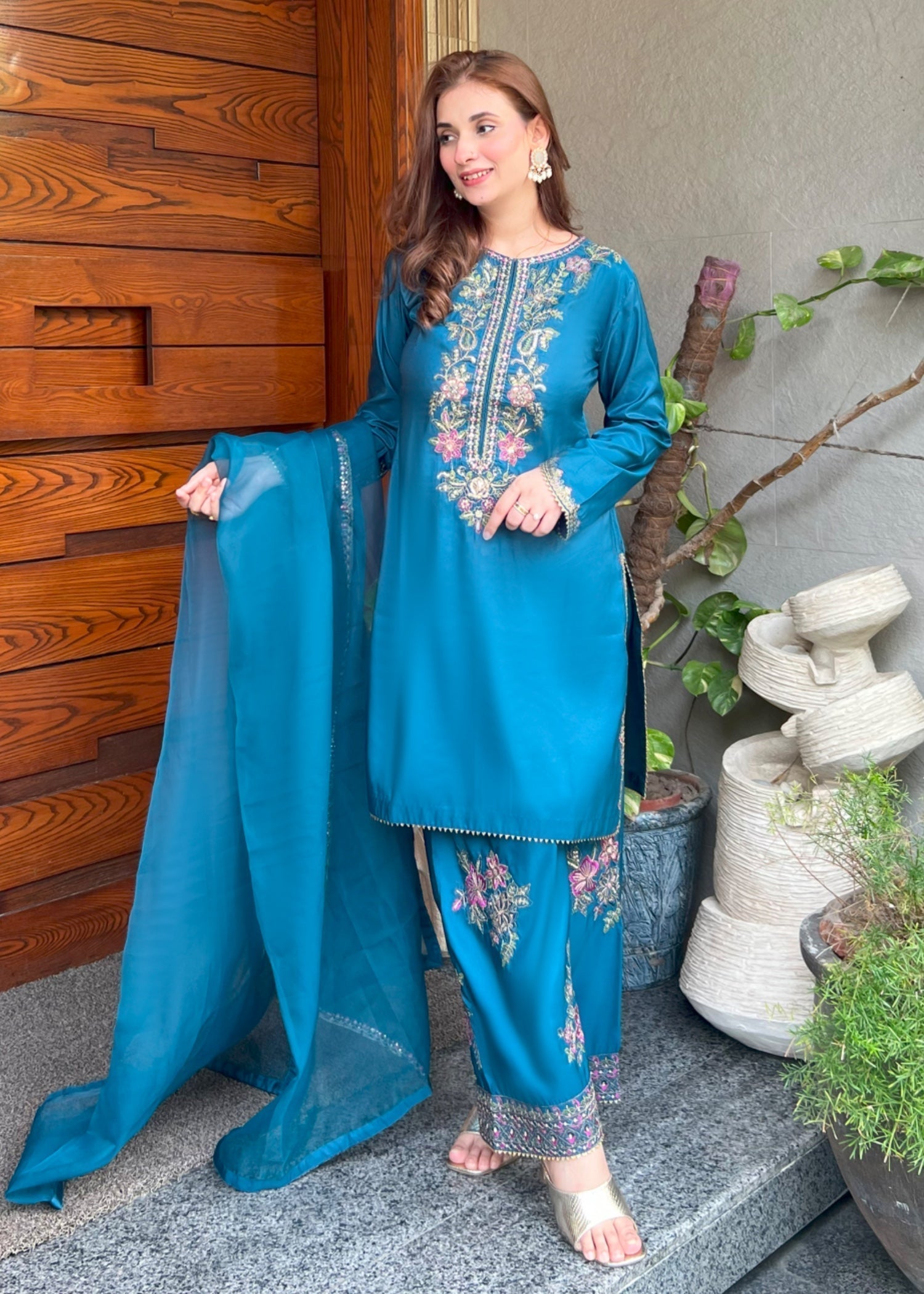 kattan silk Kurta Set in Blue