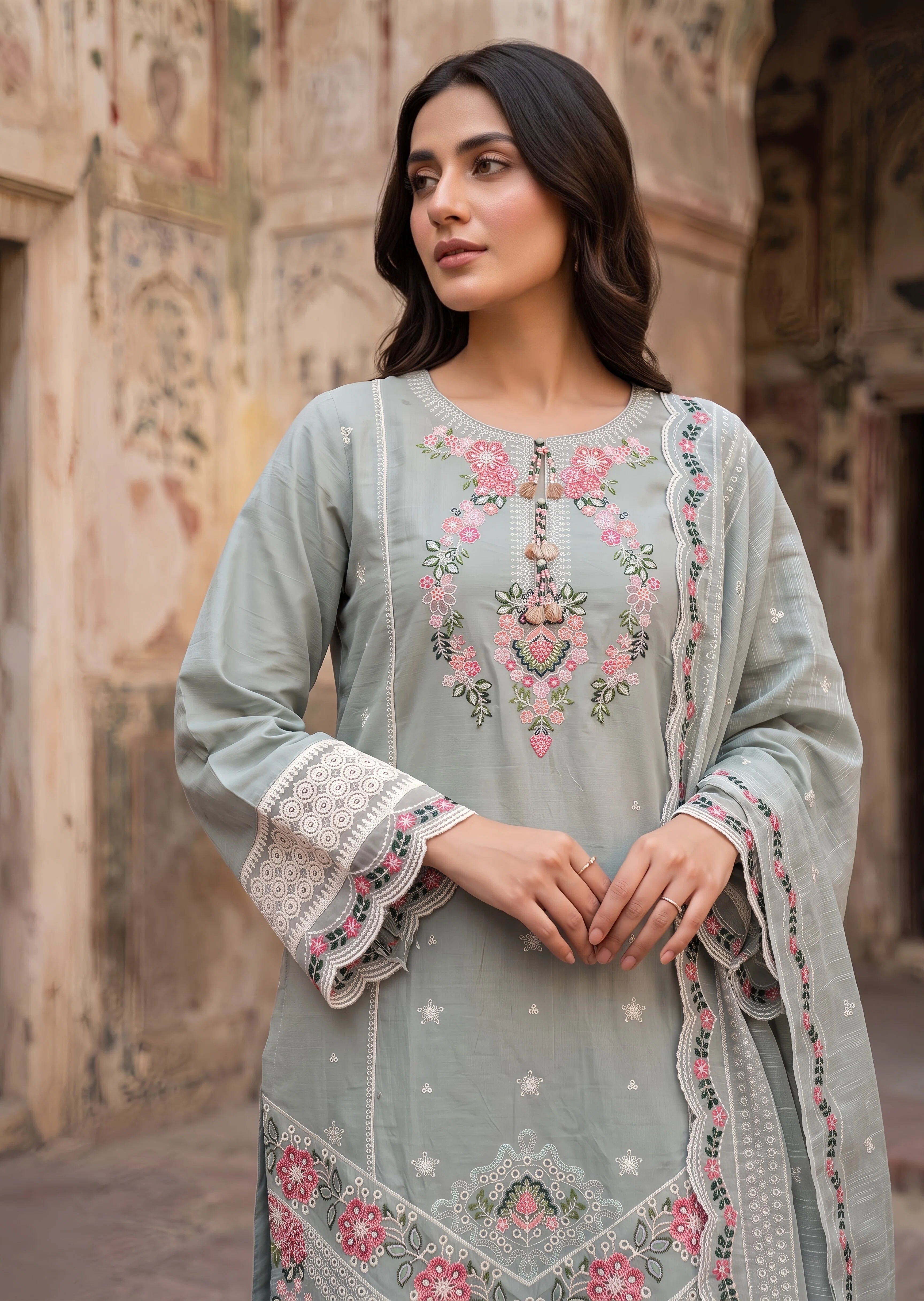 cotton linen Kurta Set in Ash grey