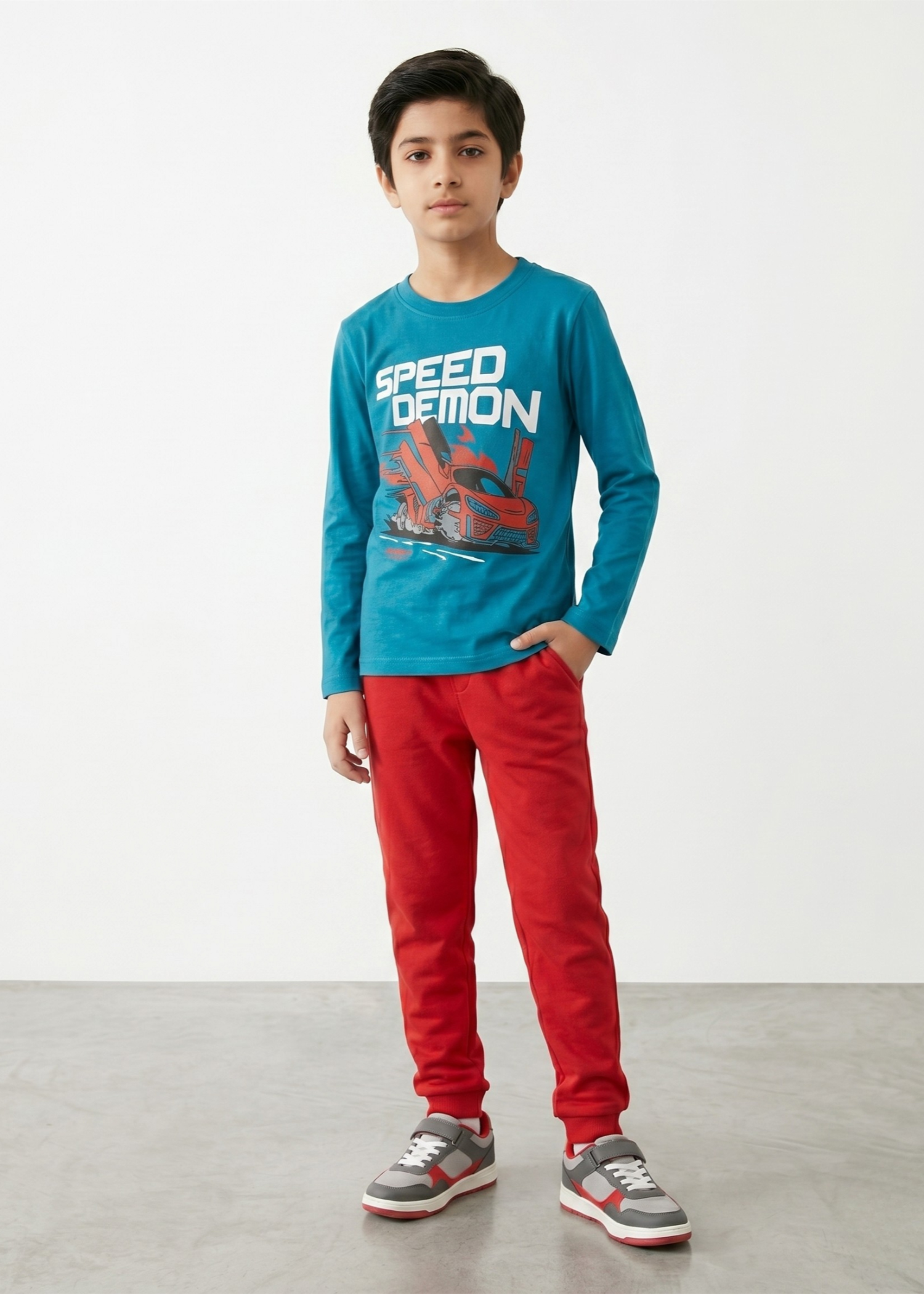 interlock knit Tracksuit in Red, sapphire blue