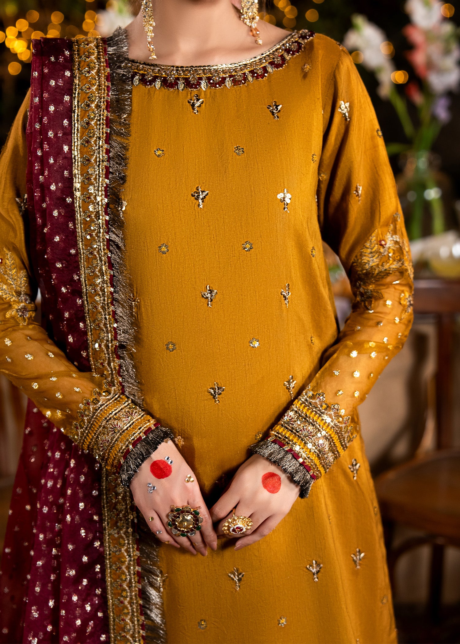raw silk Sharara in Mustard