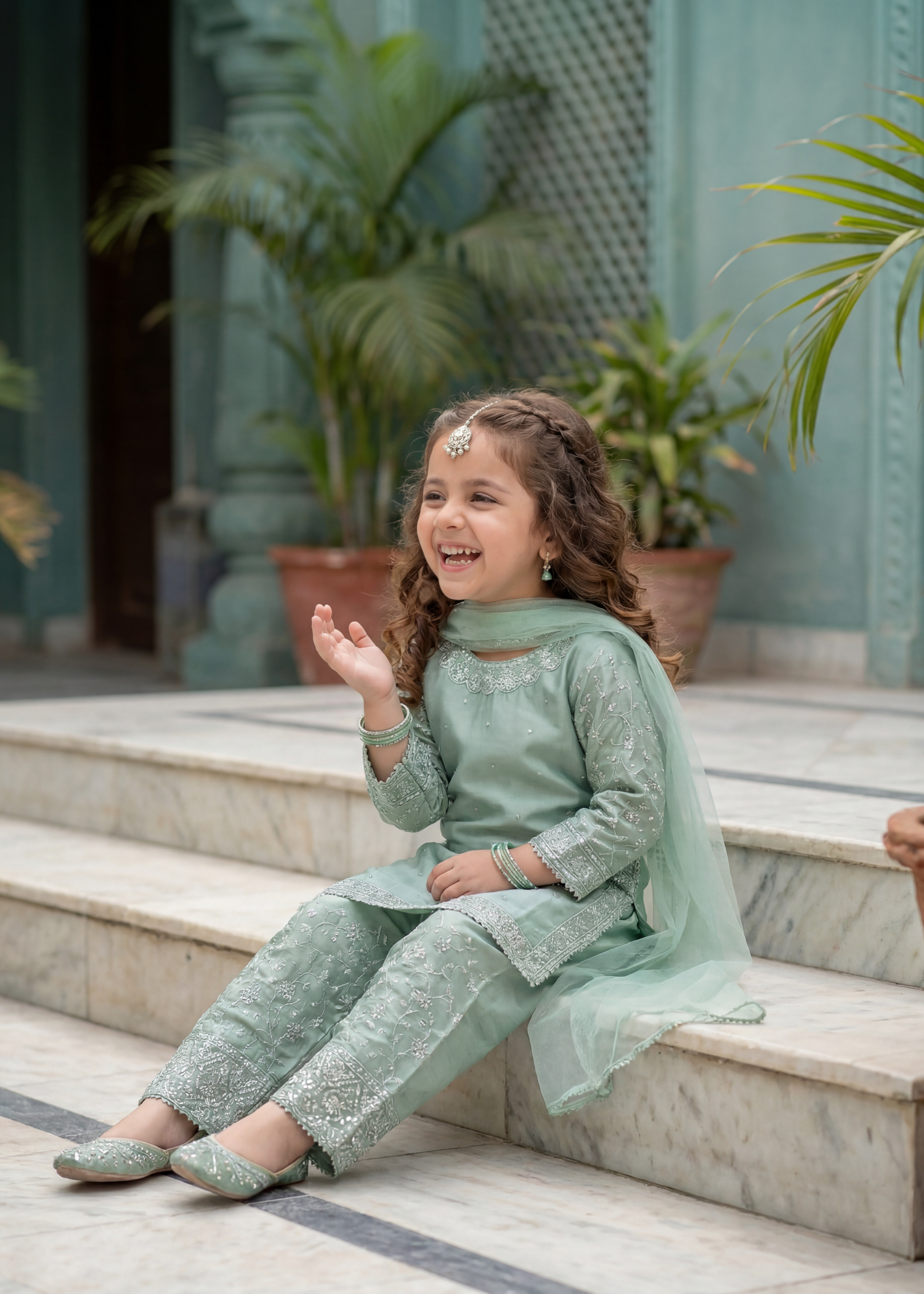 tissue silk Kurta Set in Pastel green