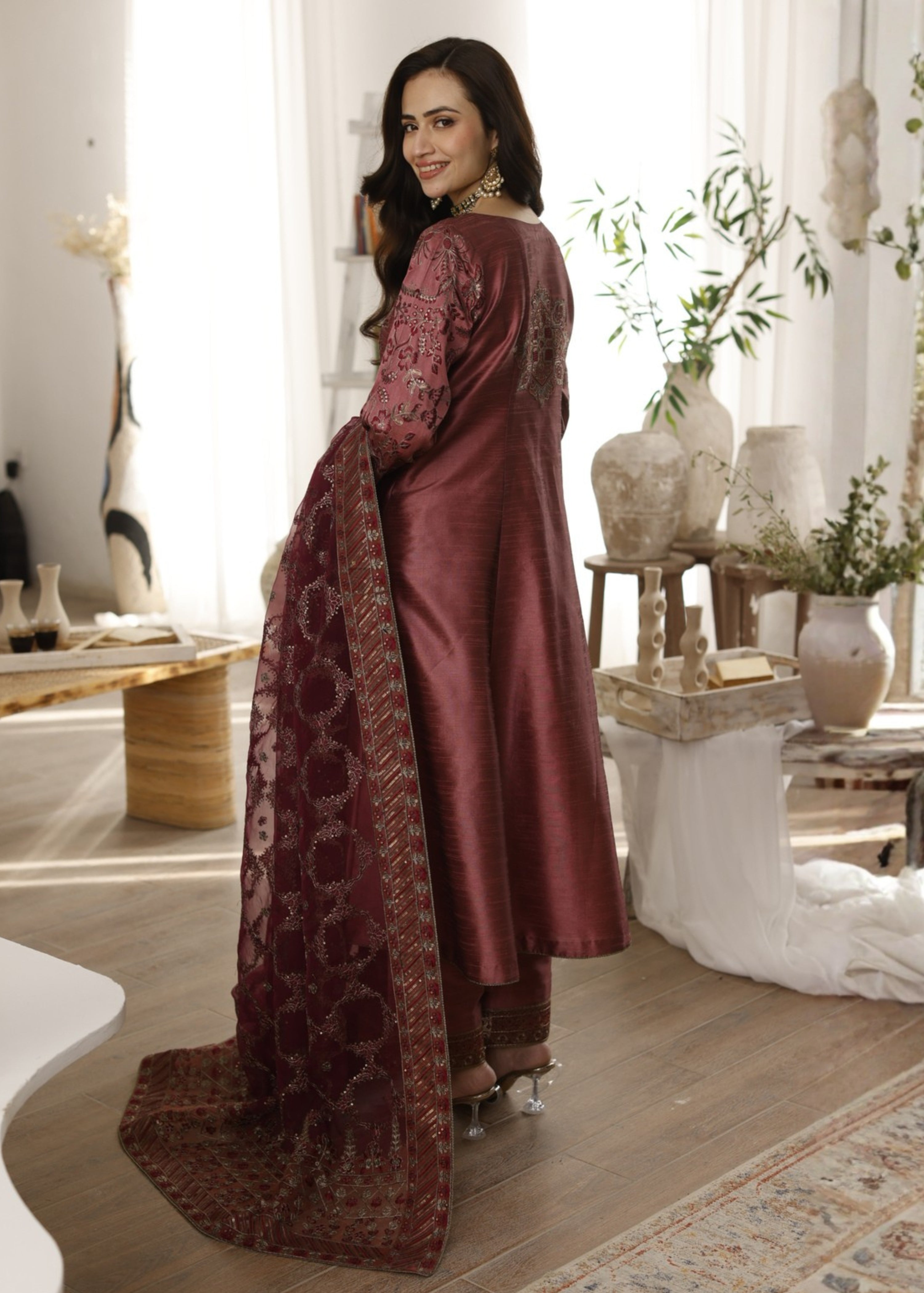 raw silk Maxi in Bronze orange