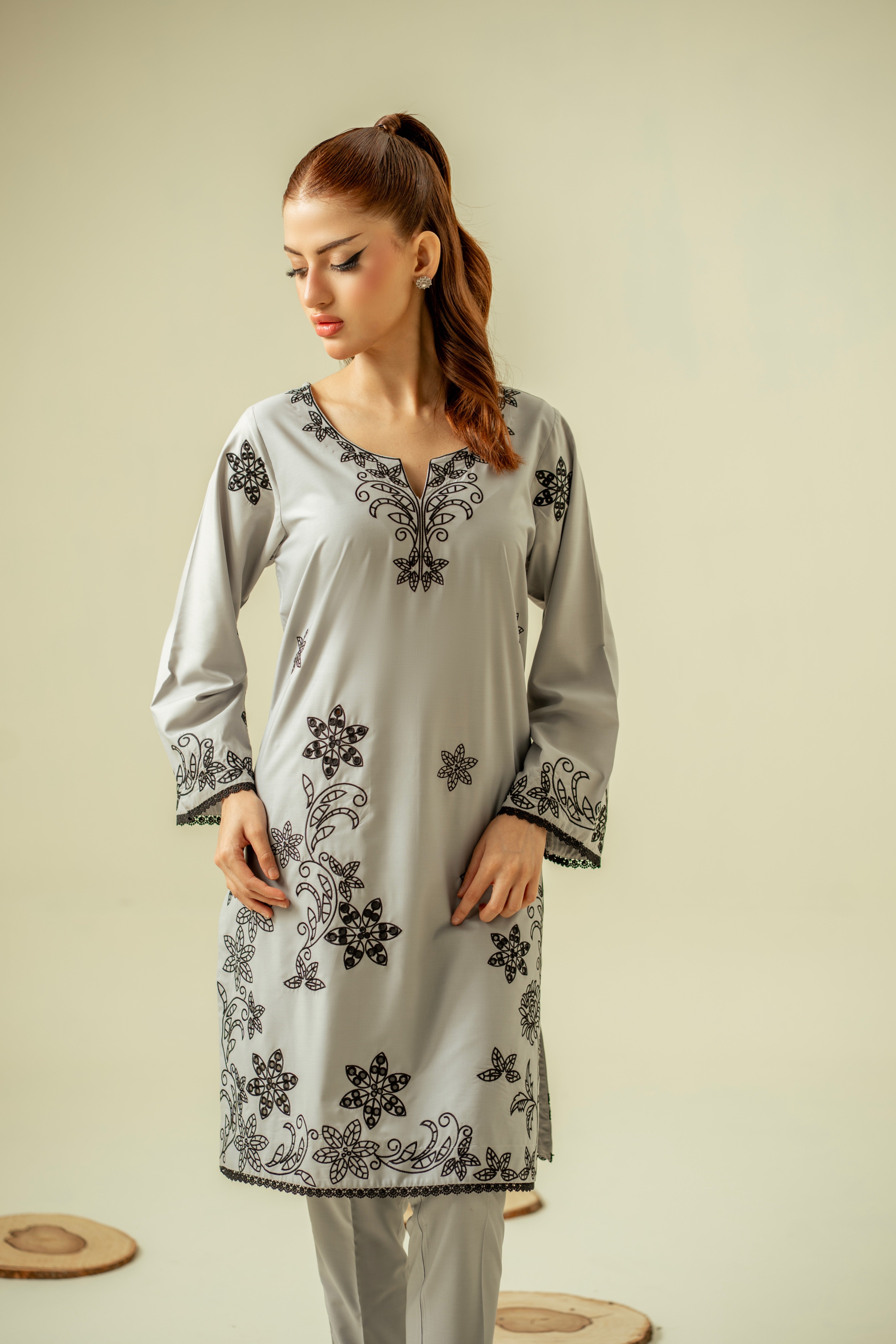 wash & wear Kurta Set in Pastel grey
