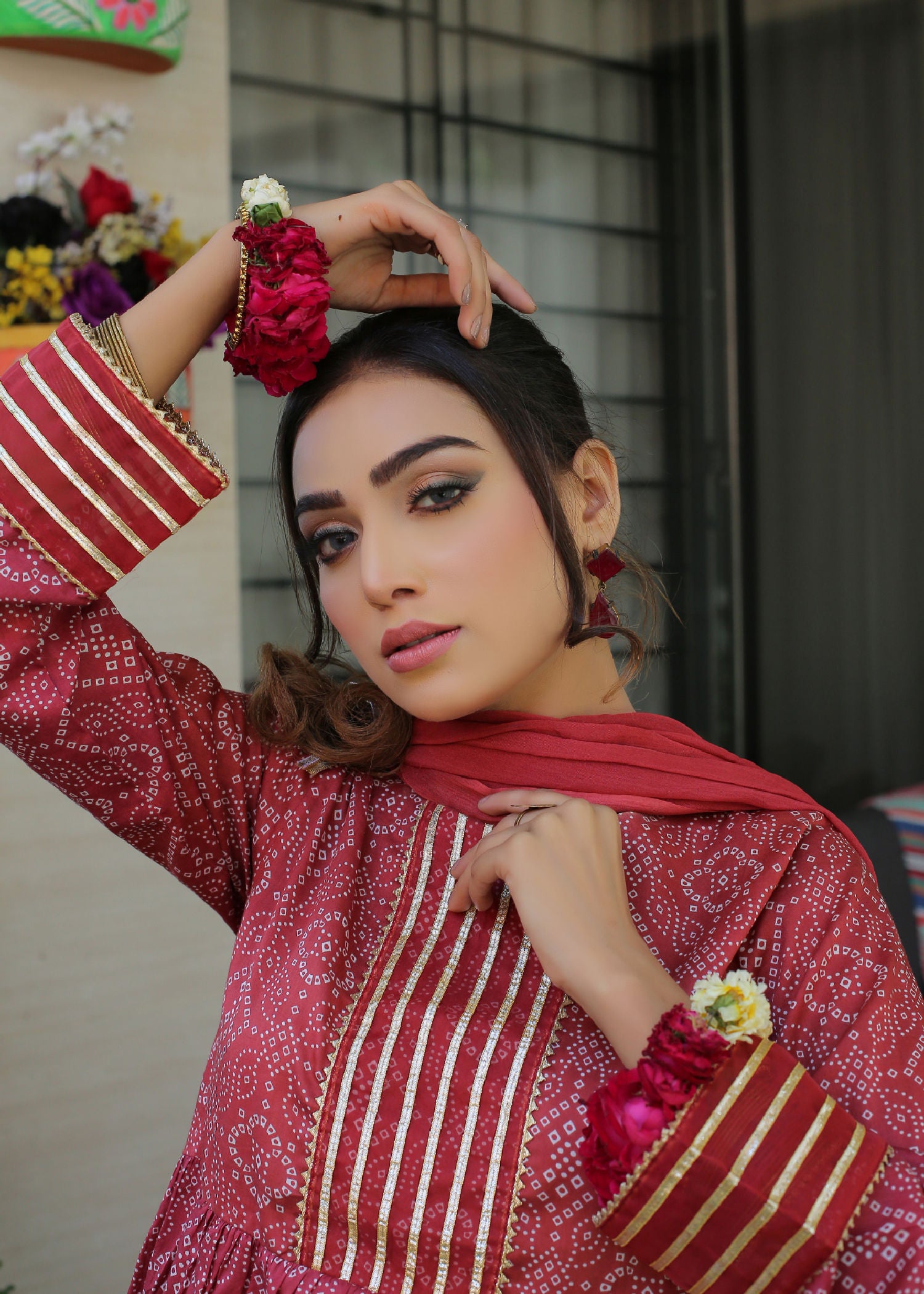 lawn Sharara in Maroon
