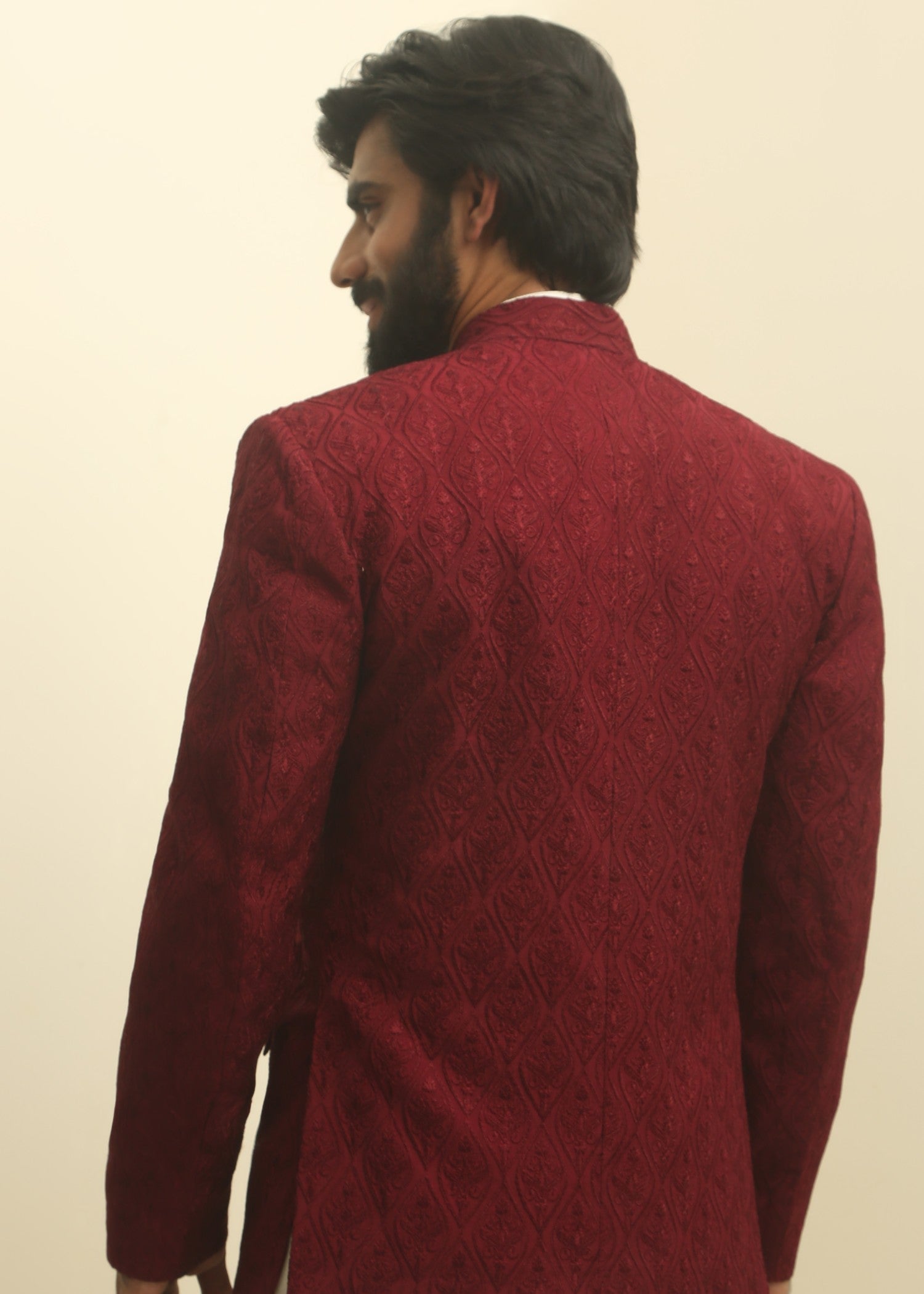 pk raw silk Prince Coat in Maroon