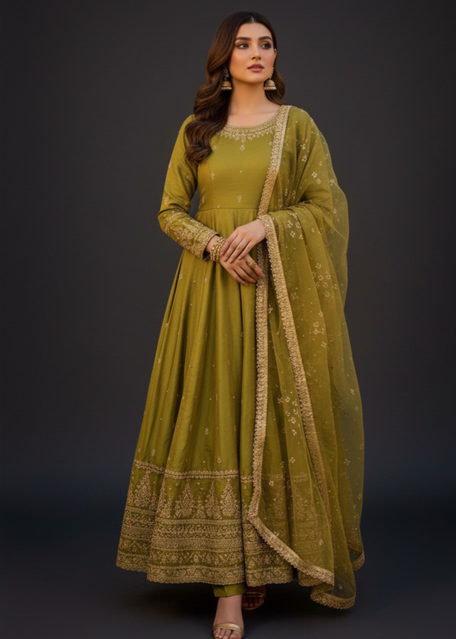 kattan silk Maxi in Olive green