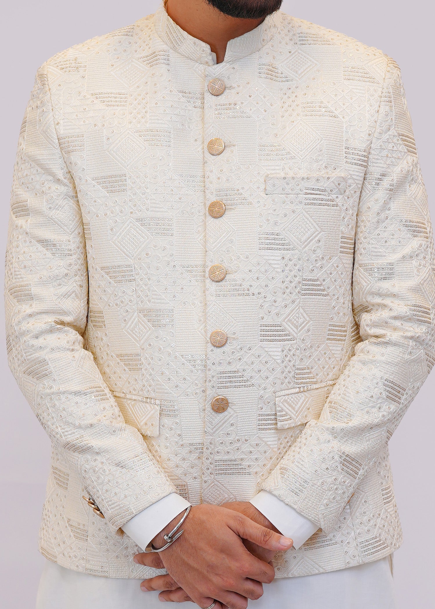 raw silk Prince Coat in Pearl white