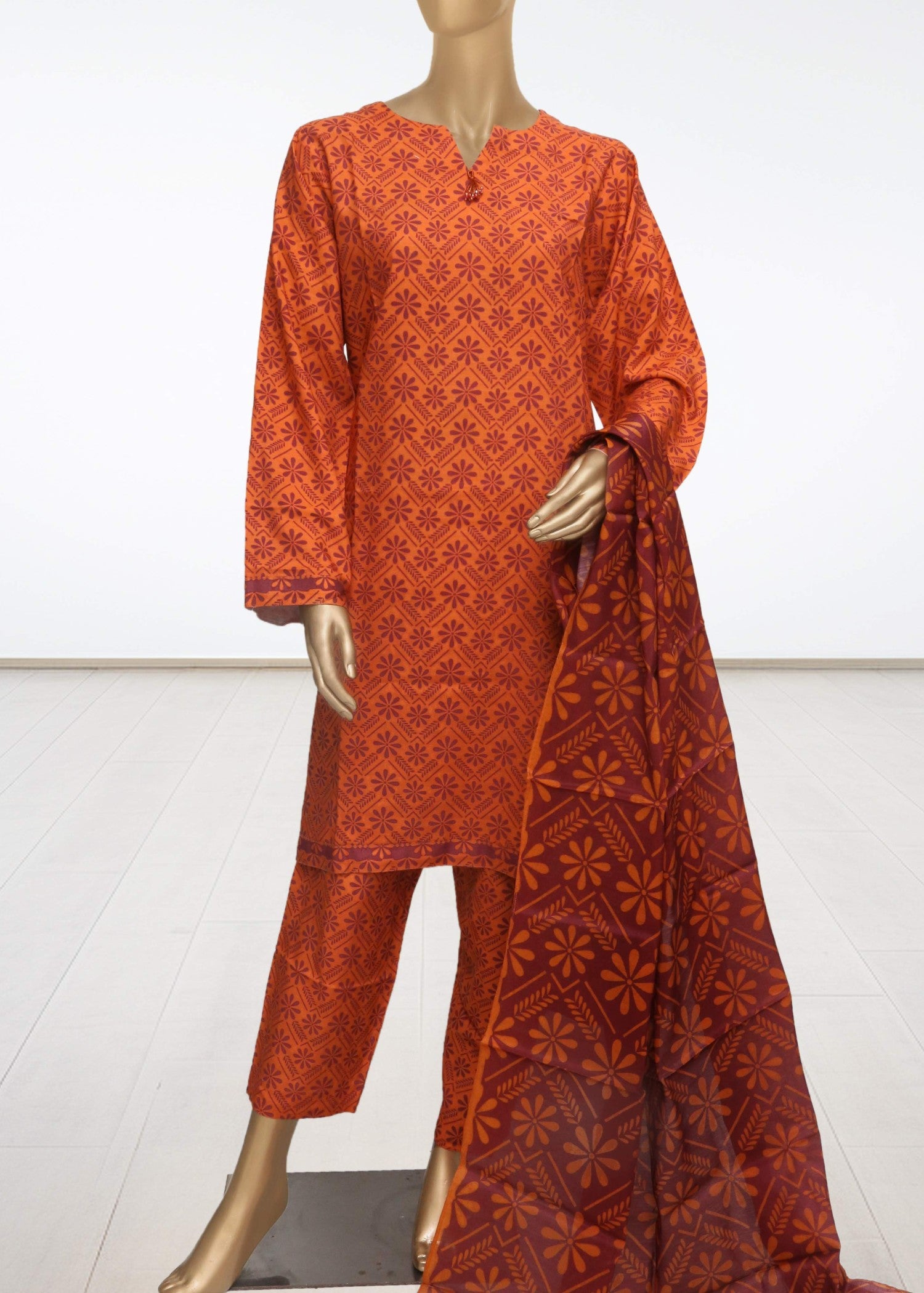 viscose raw silk Kurta Set in Rust orange