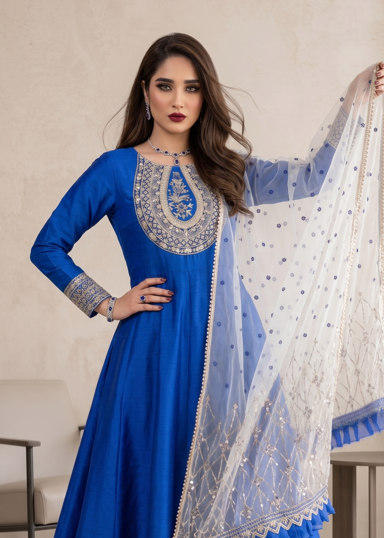 raw silk Maxi in Blue